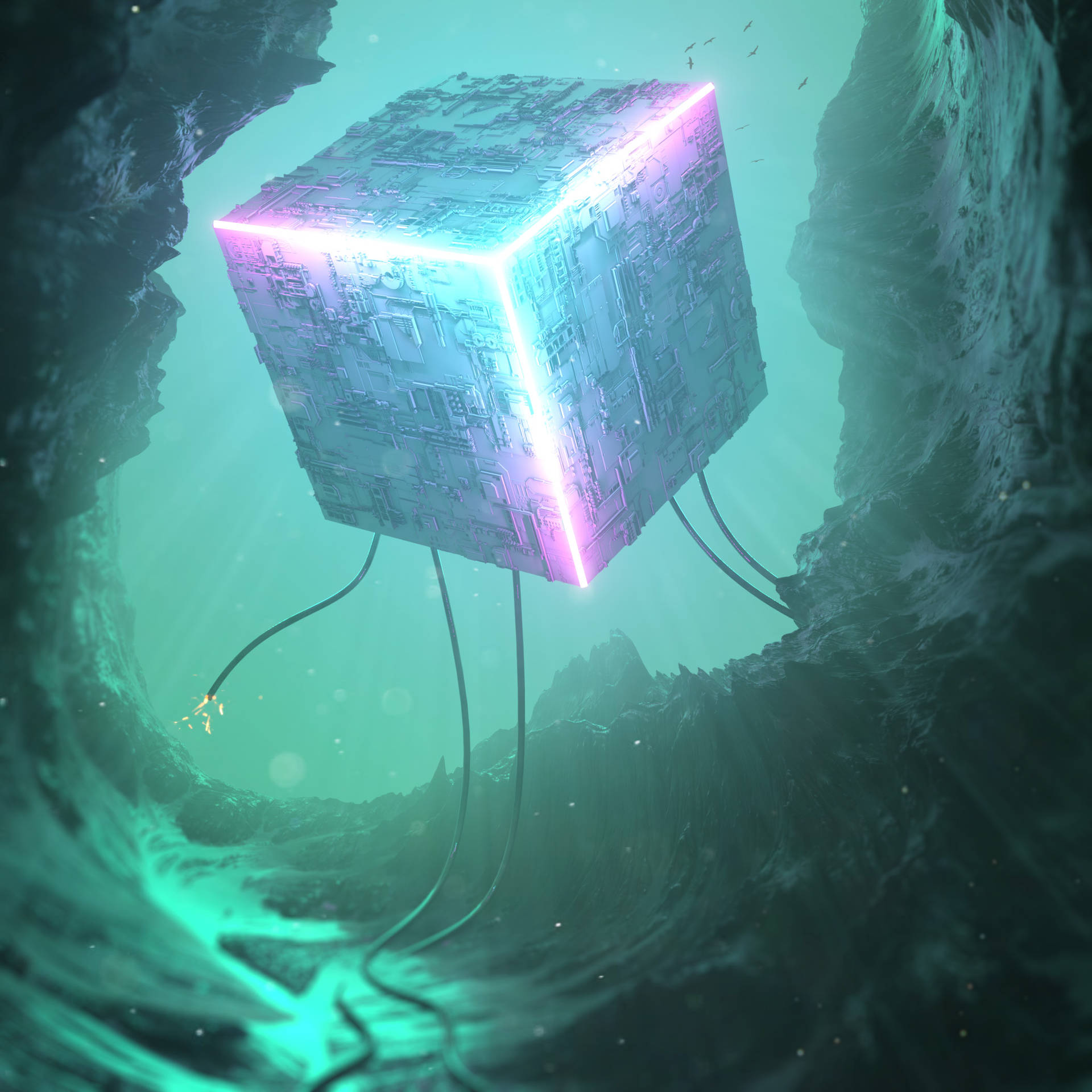 Cub neon 3D plutitor — Neon Fundal