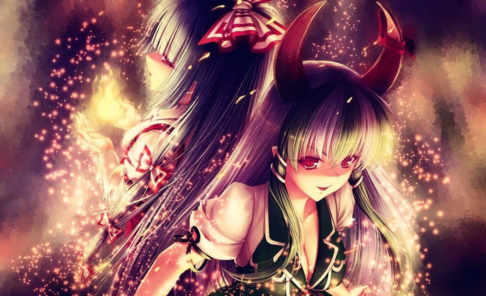 Un demon anime înfricoșător învăluit în umbre. Fundal