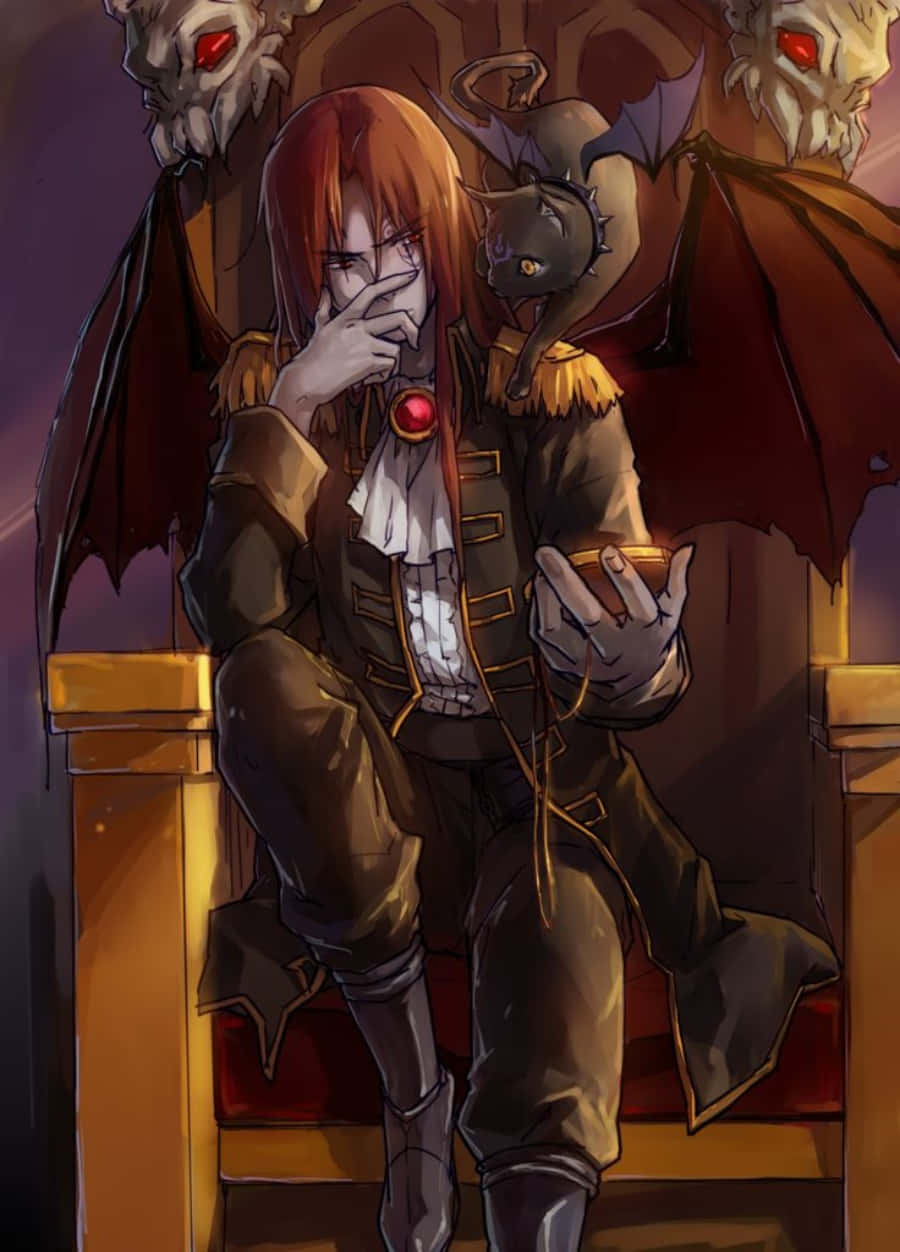 Un demon anime misterios planând sub un cer de lună plină. Fundal