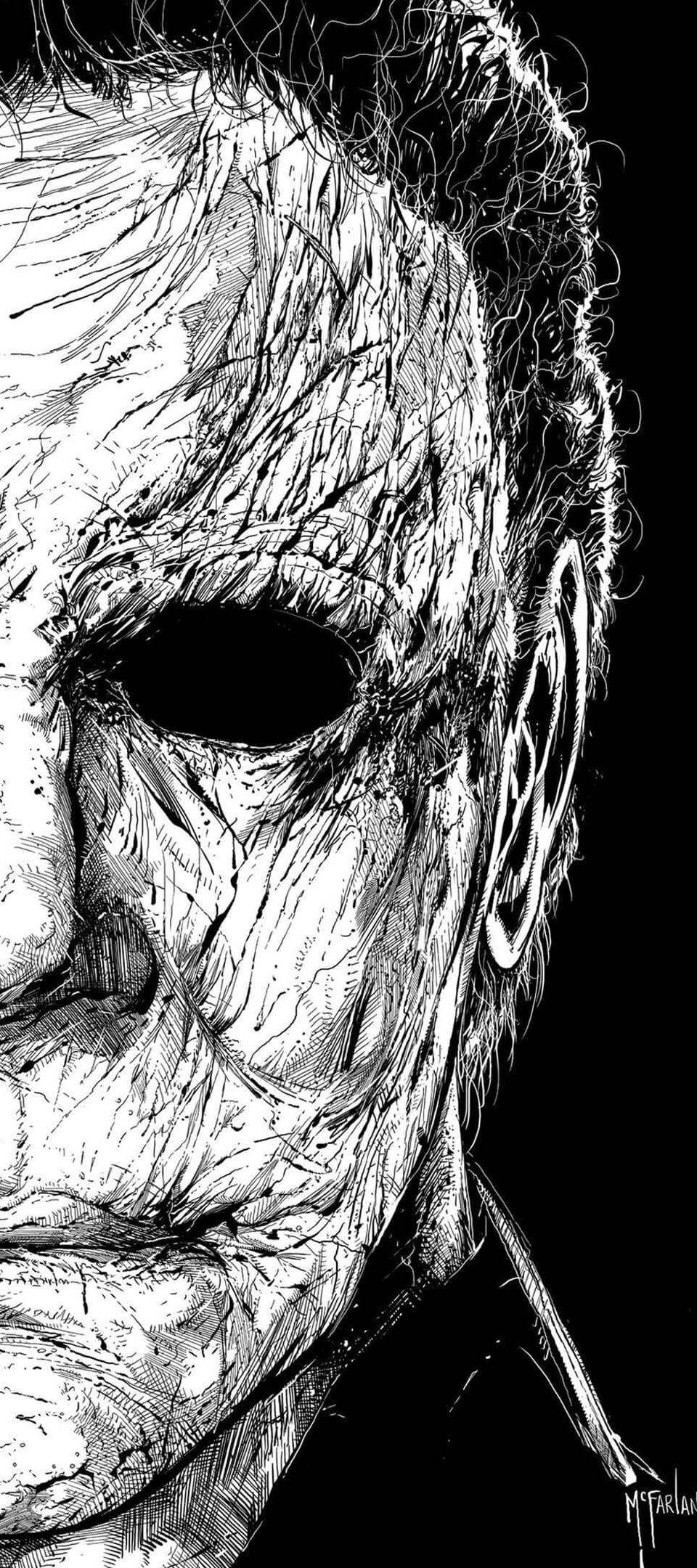 un desen alb-negru al unei măști de Halloween Fundal