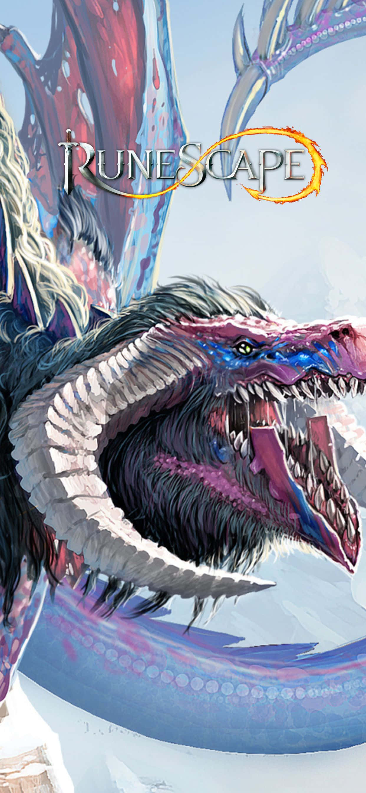 un dragon cu coada albastră și roz Fundal