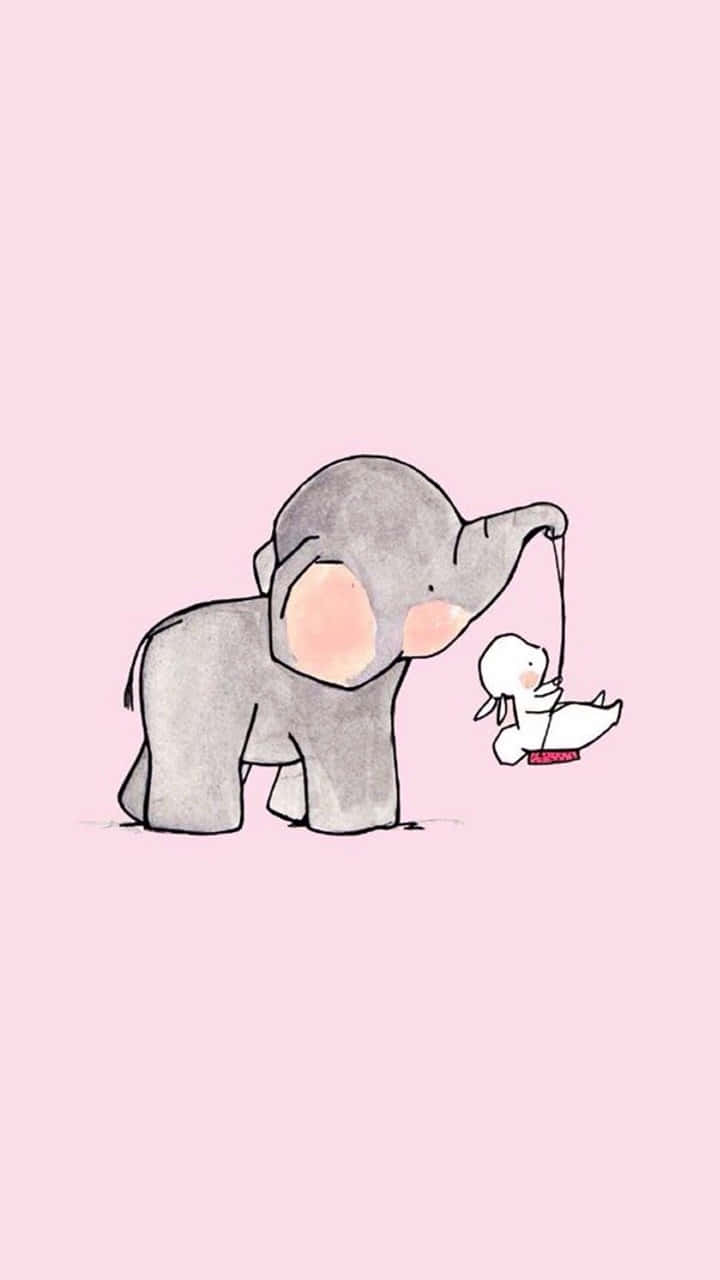 un elefant desenat și una rață albă pe un fundal roz Fundal