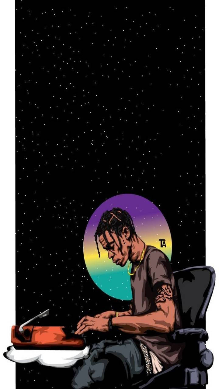 Un fan care vede concertul Travis Scott Astroworld în momentul respectiv! Fundal
