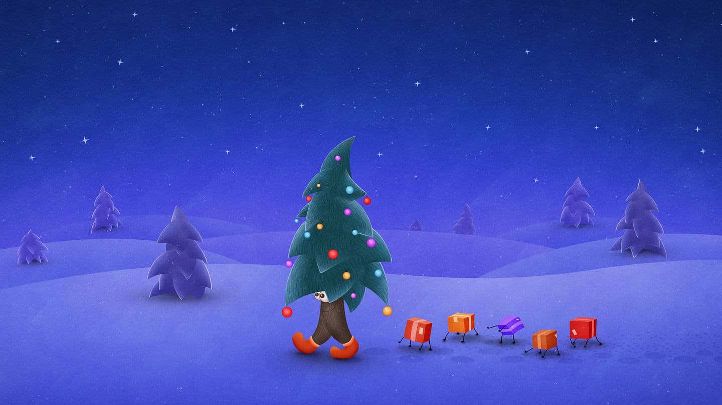 Un fundal simplu de Crăciun cu lumini festive, un brad și o coroniță Fundal