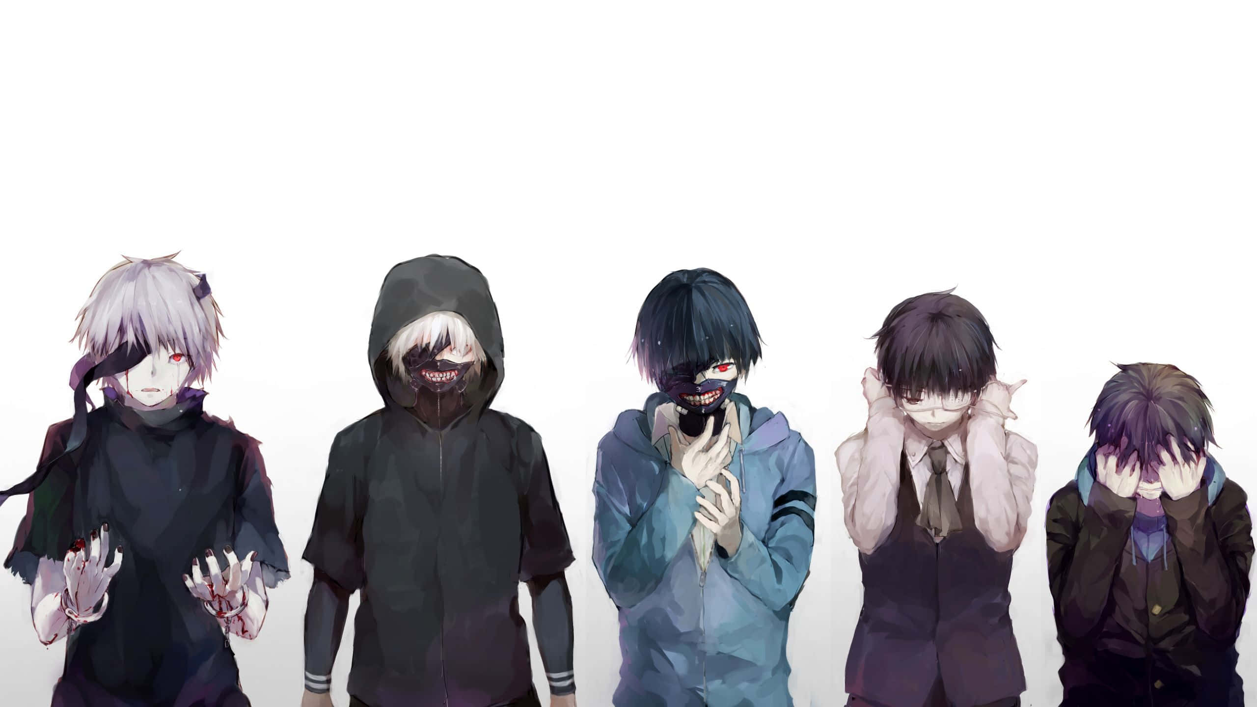 un grup de personaje anime stând în rând Fundal