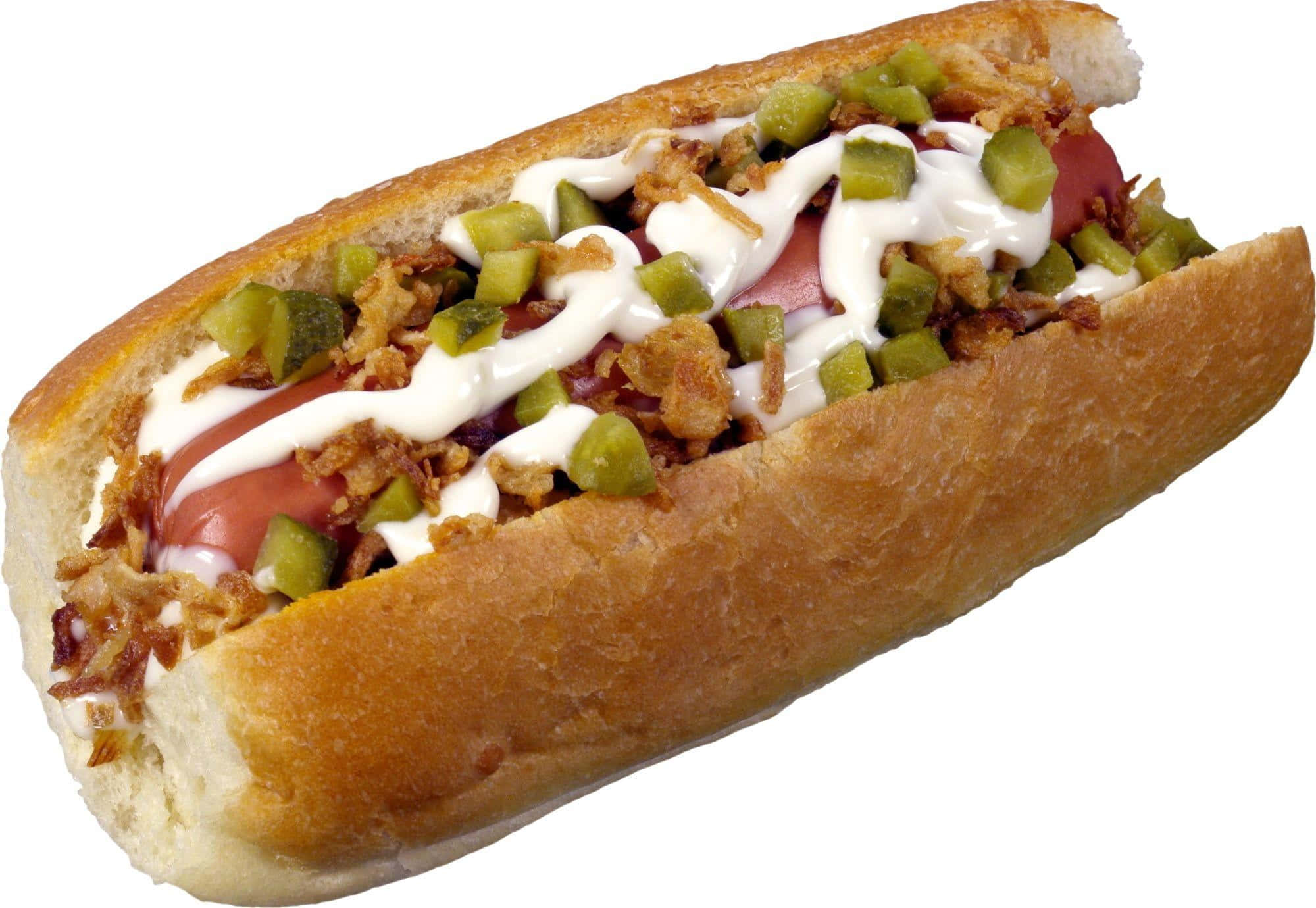 un hot dog cu toppinguri Fundal