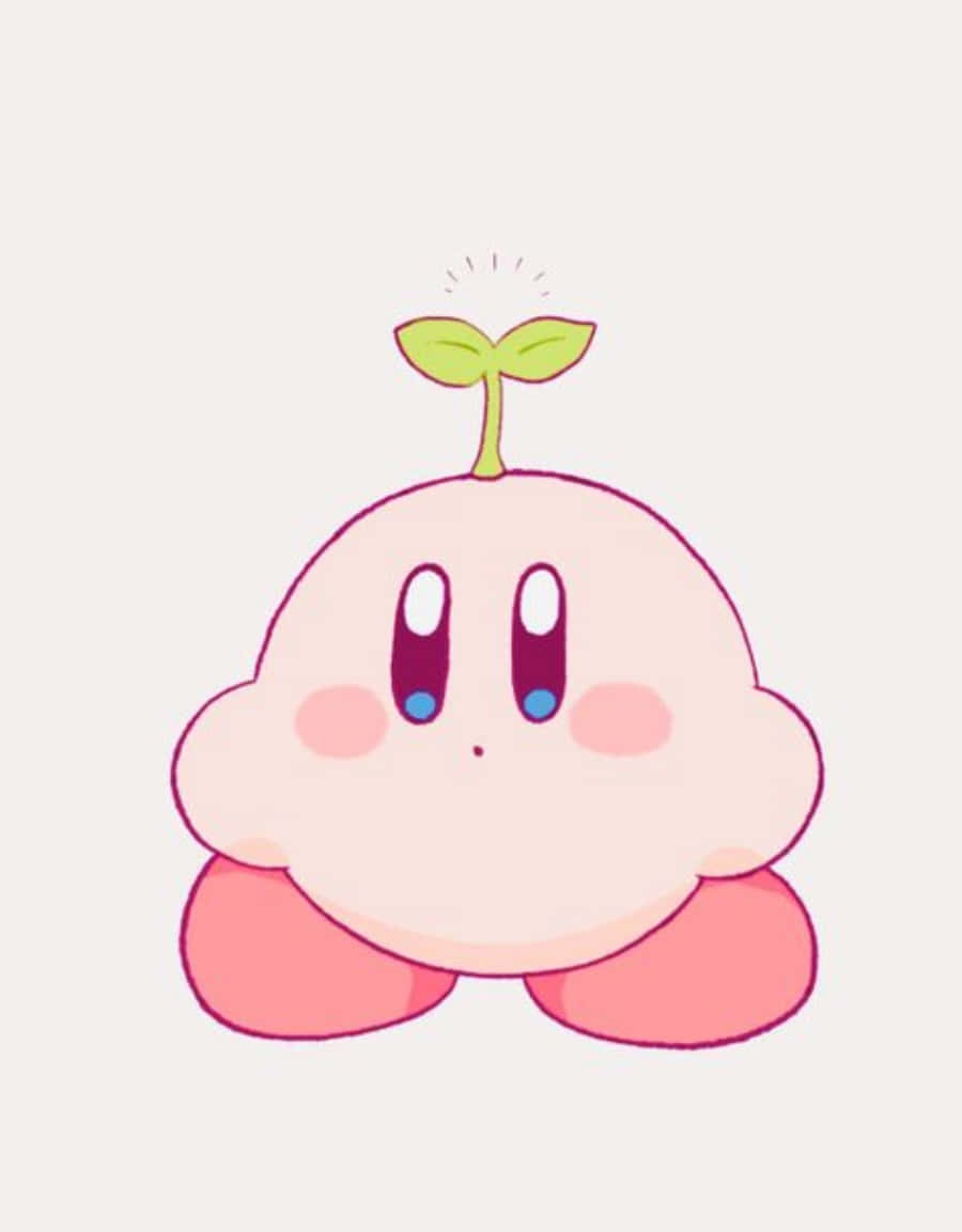 un kirby roz cu o plantă pe cap Fundal