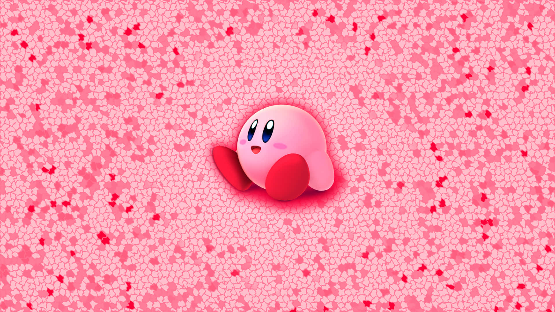 Un Kirby roz și drăguț îmbrățișând o pernă în formă de inimă Fundal