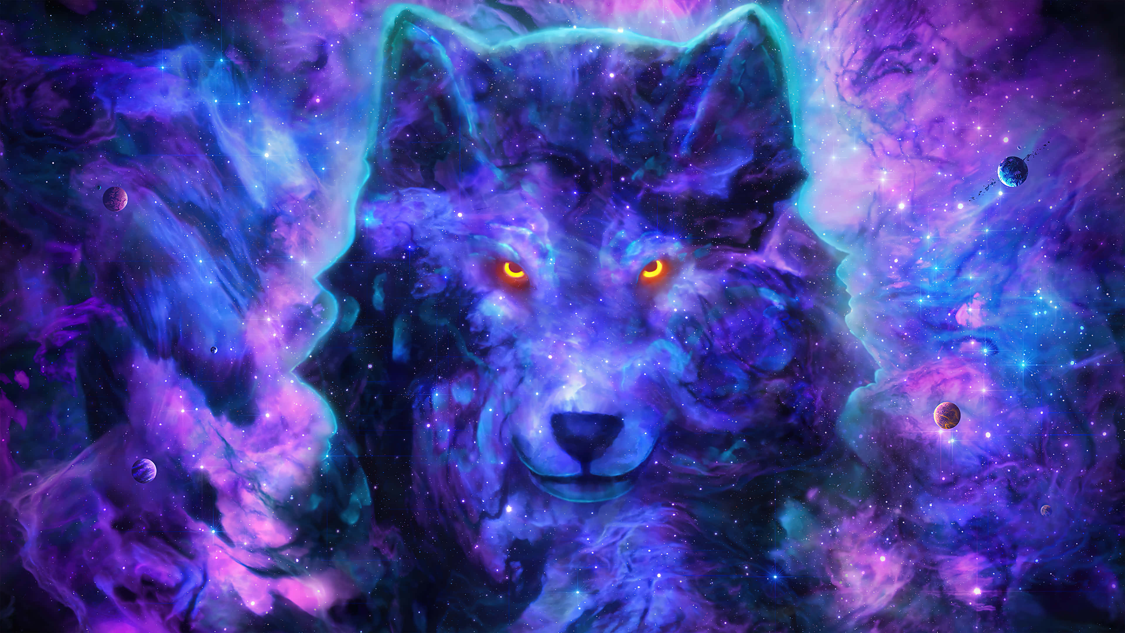 Un lup galactic misterios și magic privește în adâncurile necunoscute ale stelelor. Fundal