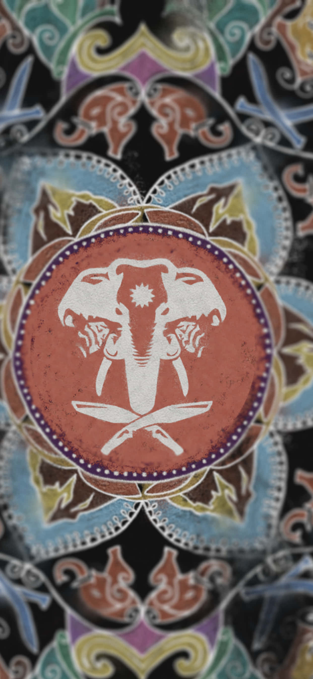 un mandala colorat cu un tigru și un elefant Fundal