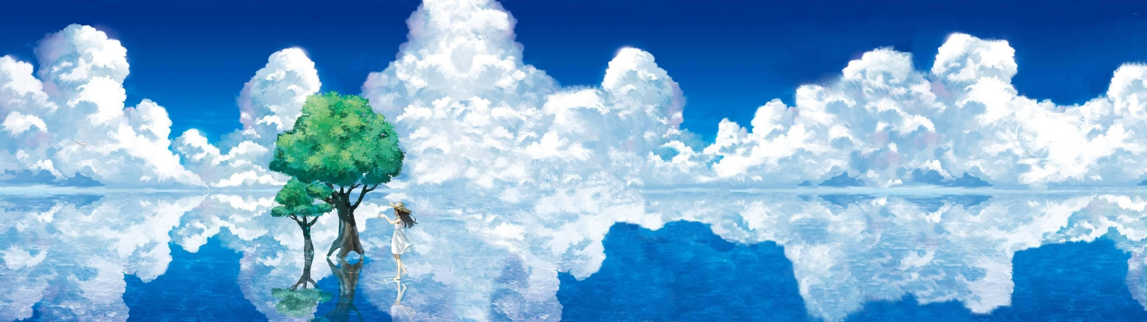 Un peisaj anime expansiv completat de un cer vast Fundal