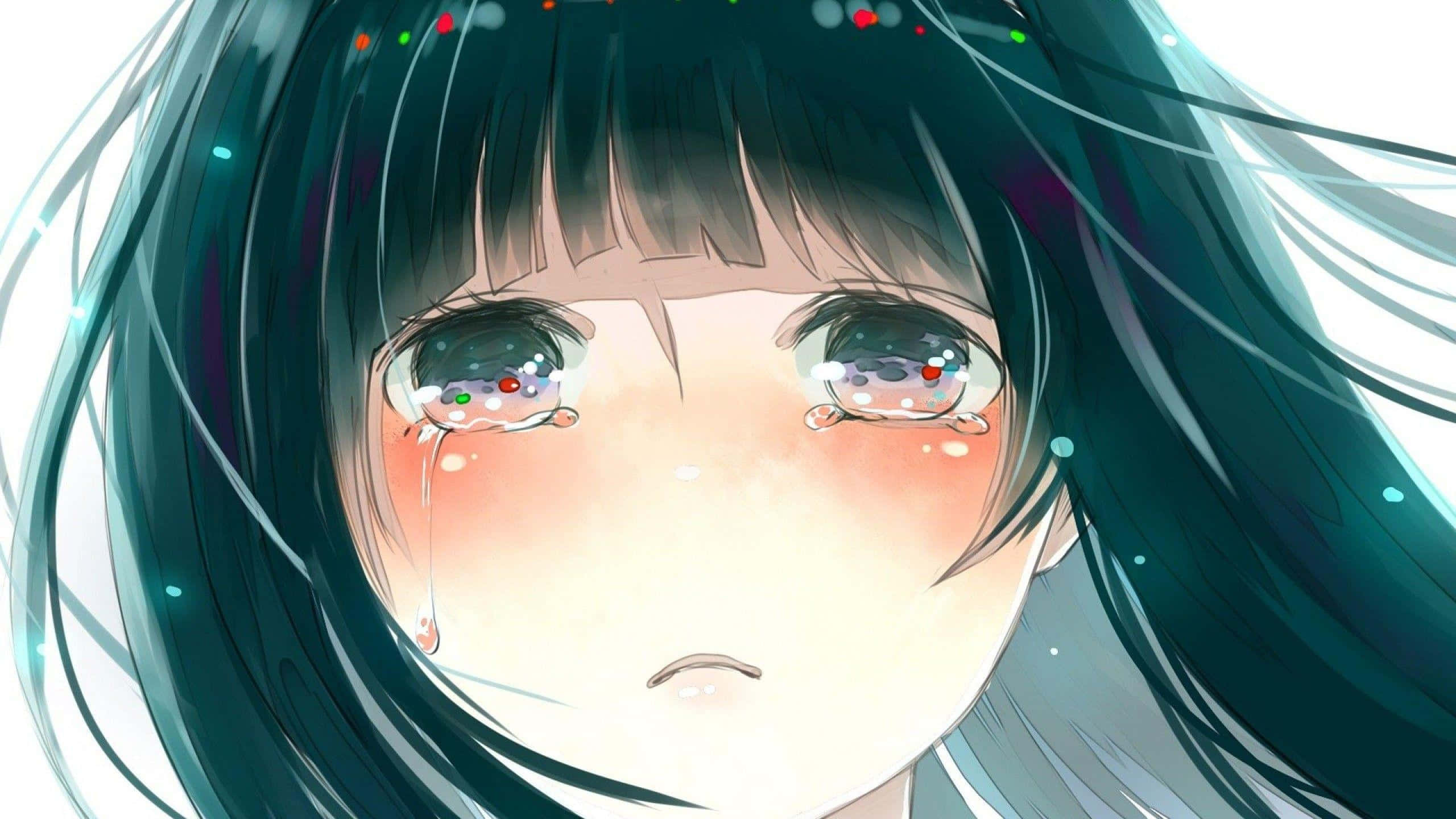 Un personaj anime contemplativ stă trist. Fundal