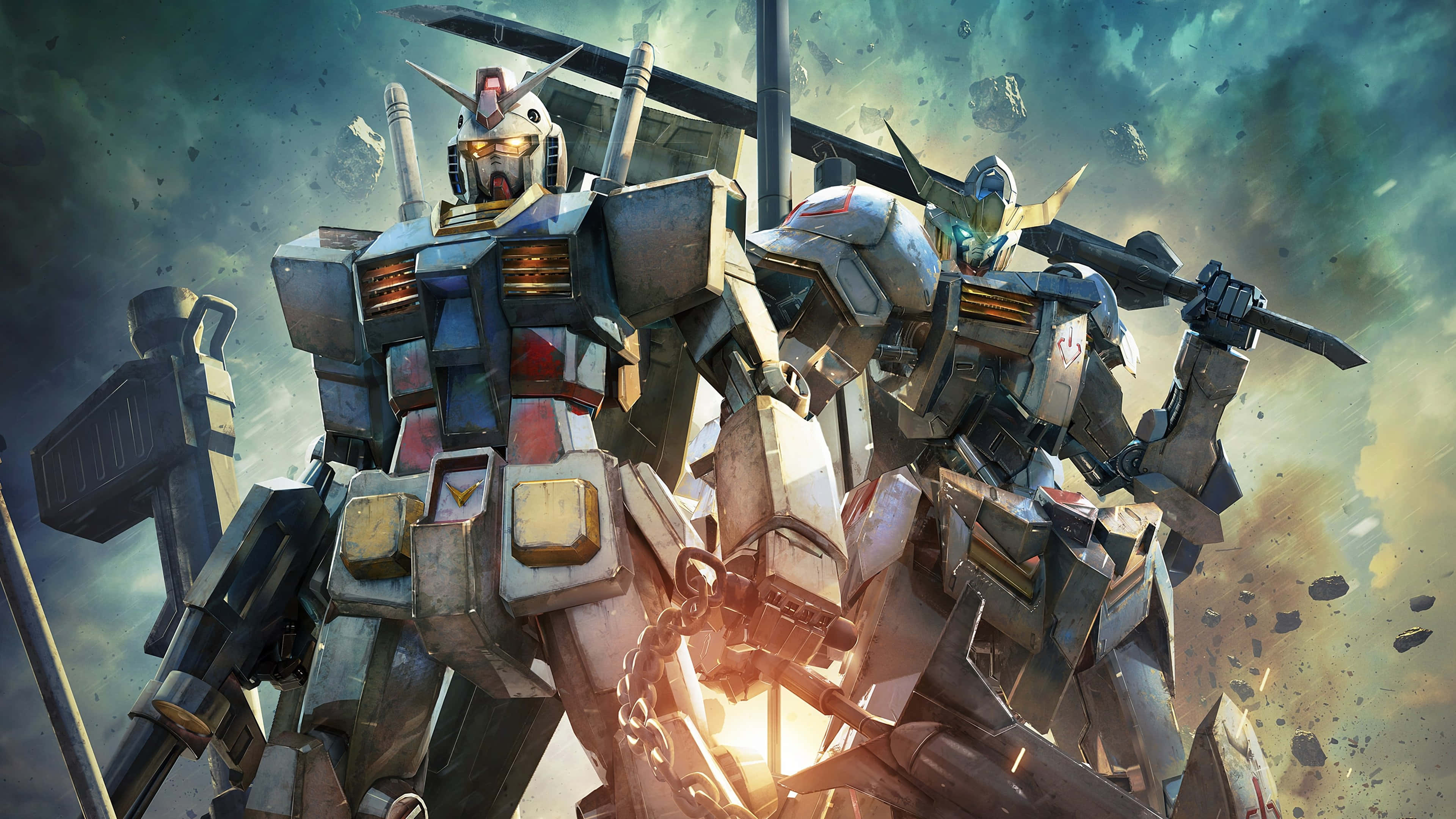 Un Pilot de Robot Gundam Privește un Metropolis de Sus Fundal