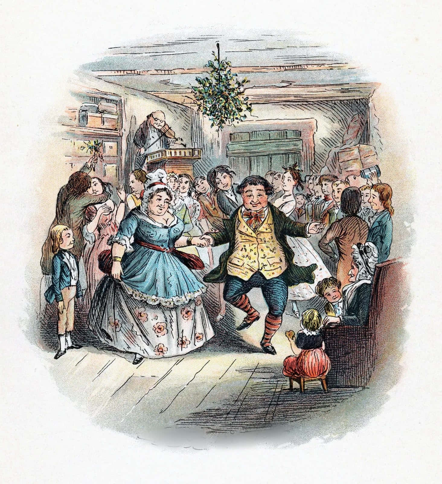 Un portret festiv al lui Ebenezer Scrooge din Colindă de Crăciun Fundal