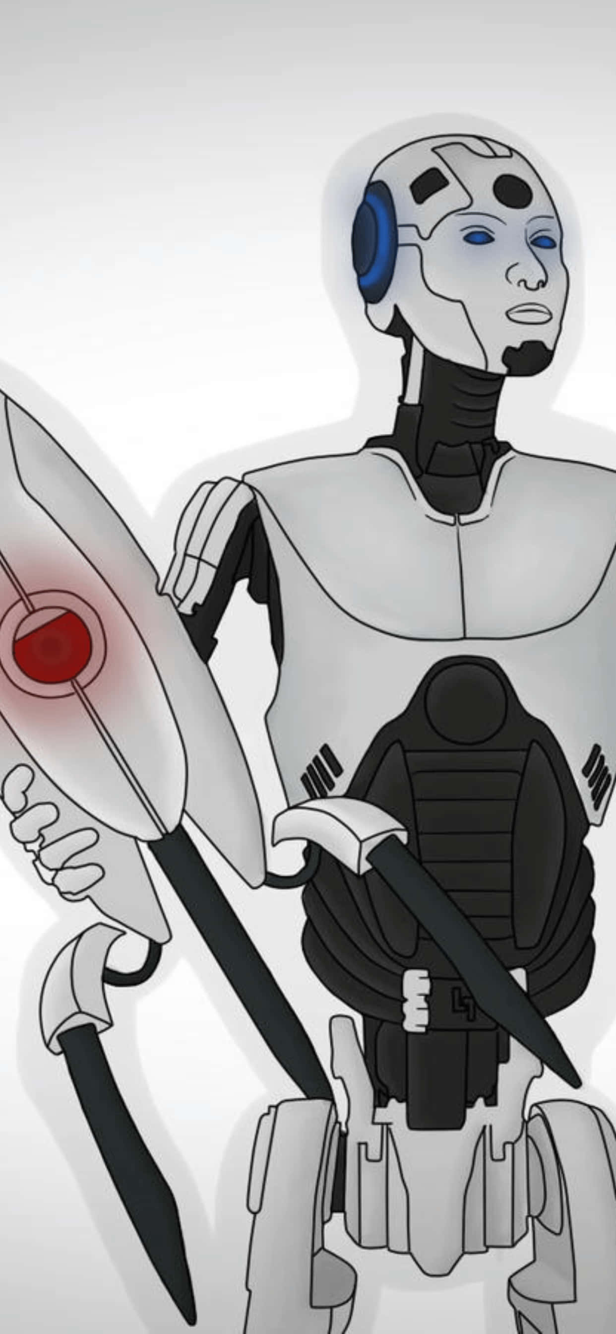 un robot care ține o sabie și un cuțit Fundal