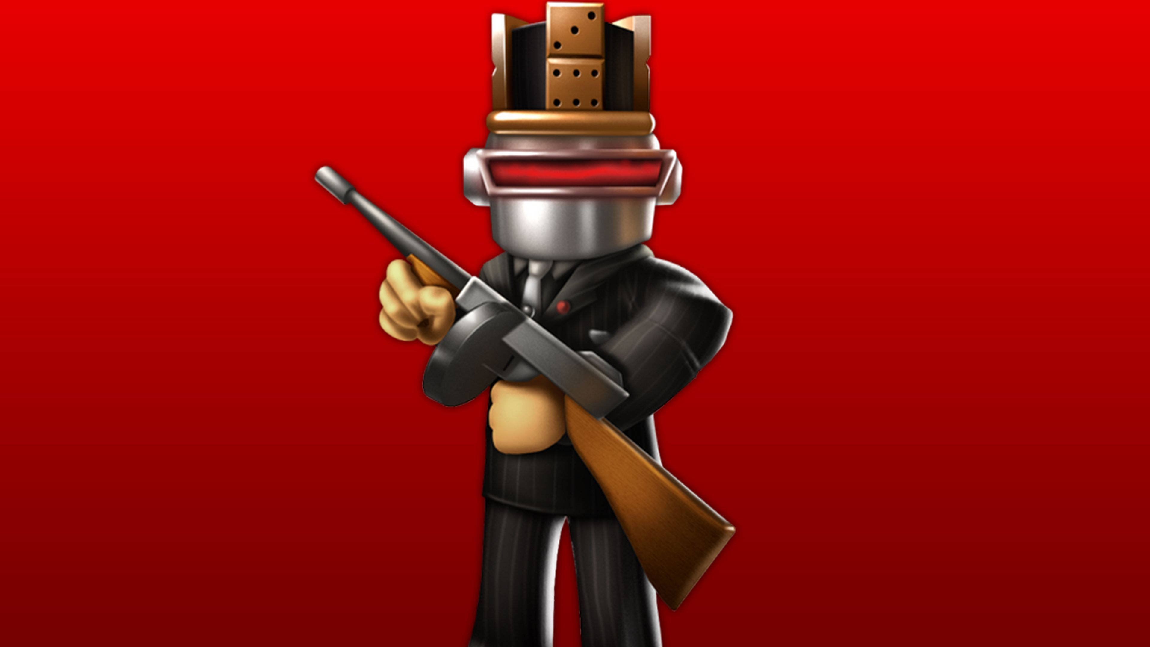 Un robot Roblox trăgând cu o armă Fundal