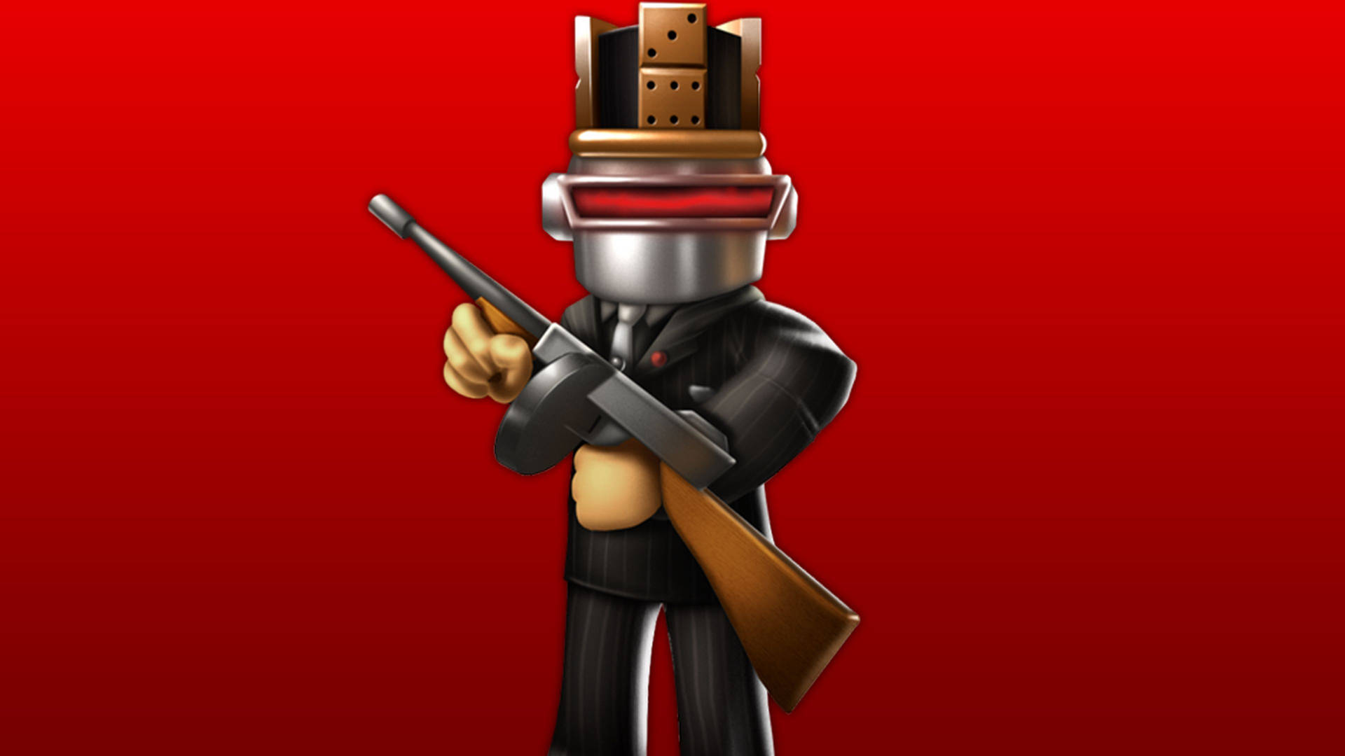 Tapet uimitor cu un robot avatar pistolag în jocul video Roblox. — Roblox Fundal