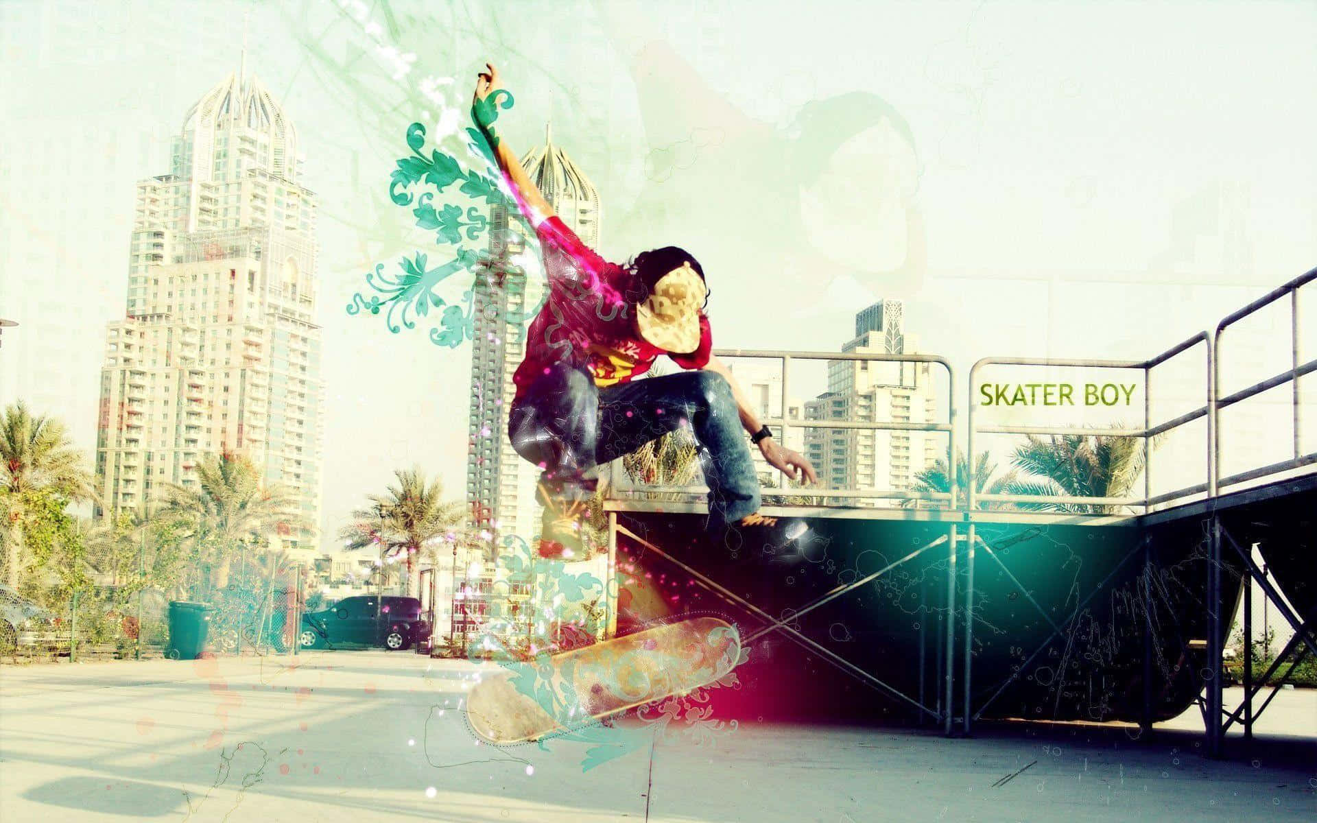 un skateboarder face trucuri pe o rampă Fundal
