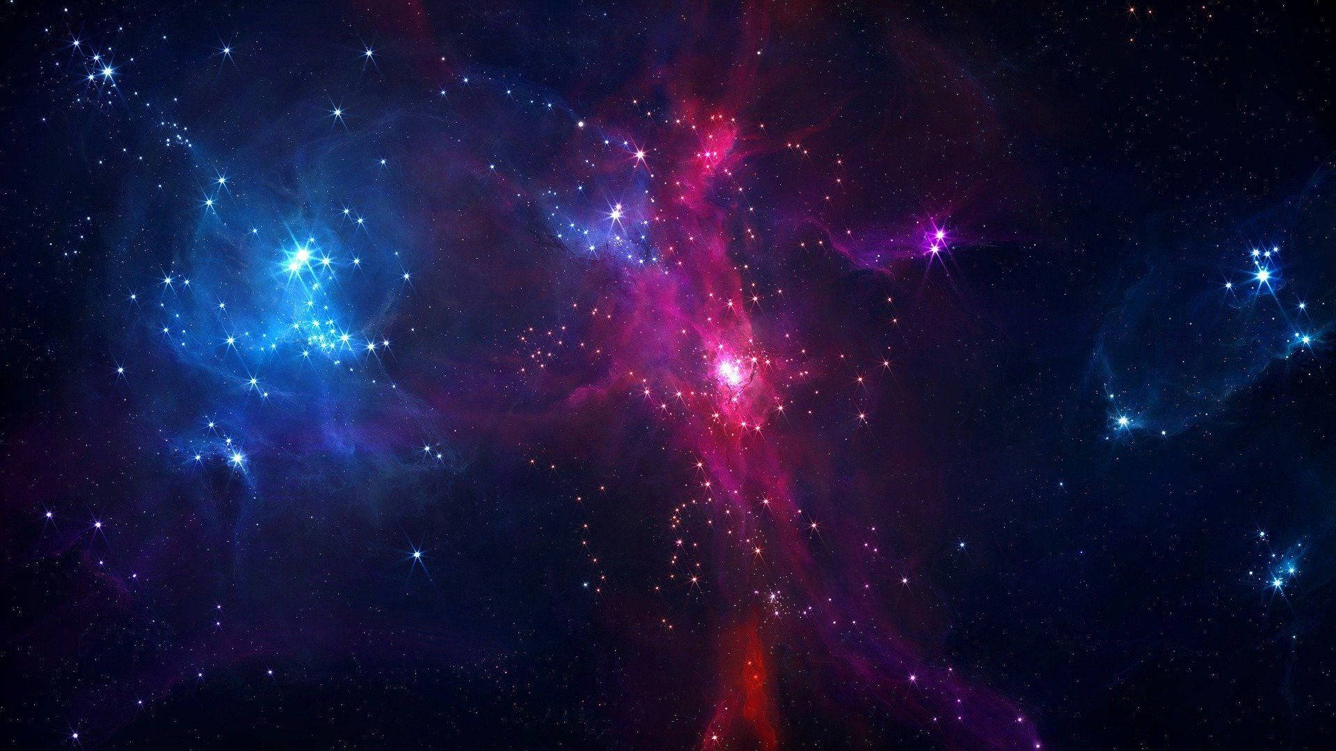 un spațiu albastru și violet cu stele și nebuloase Fundal