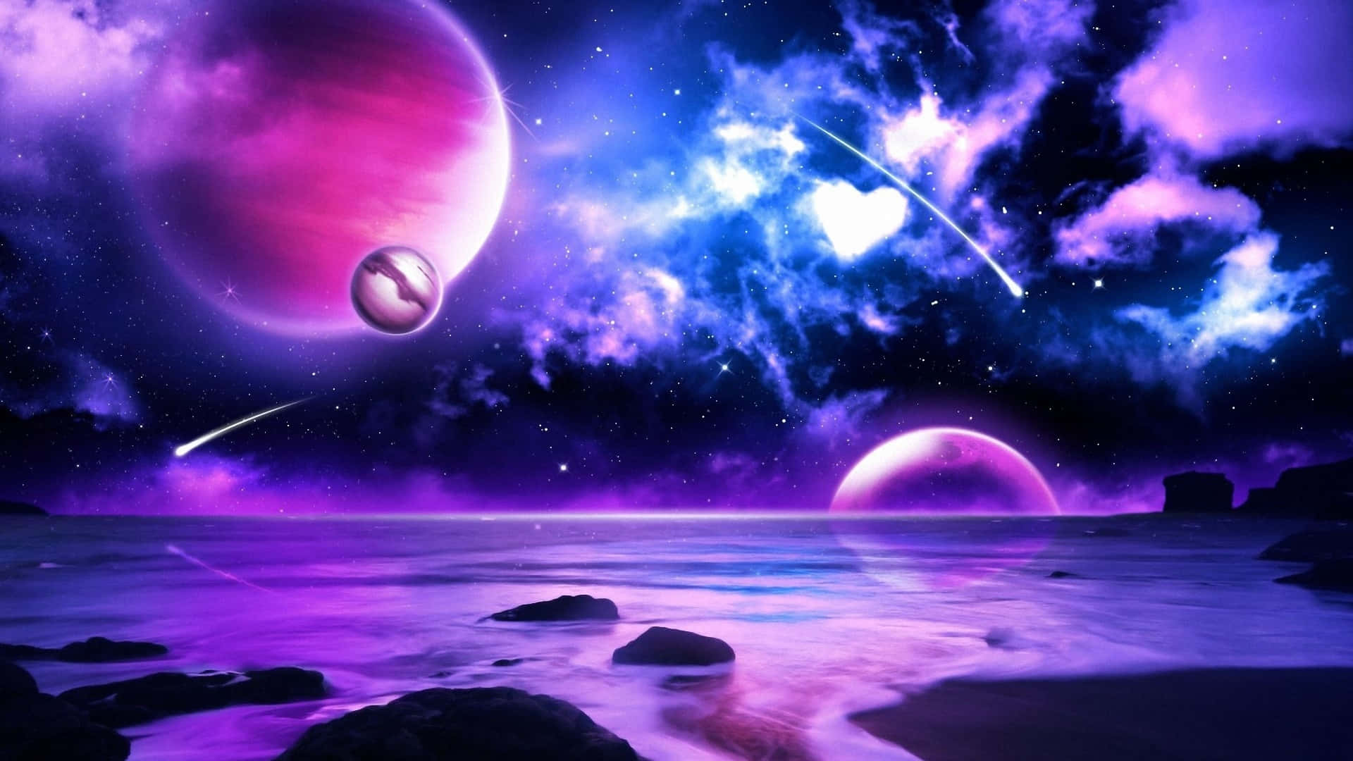 un spațiu violet și albastru cu planete și stele Fundal