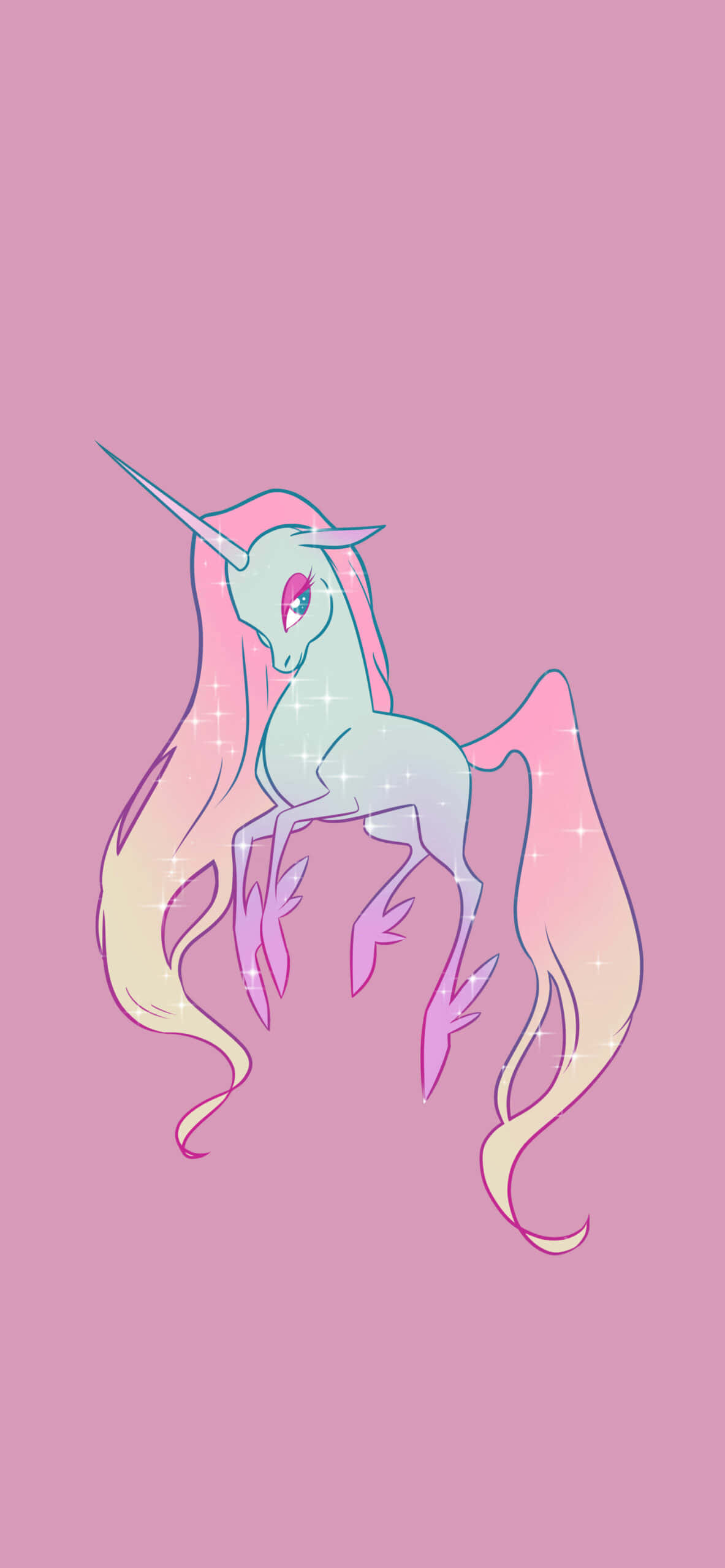 un unicorn cu păr lung și păr roz Fundal