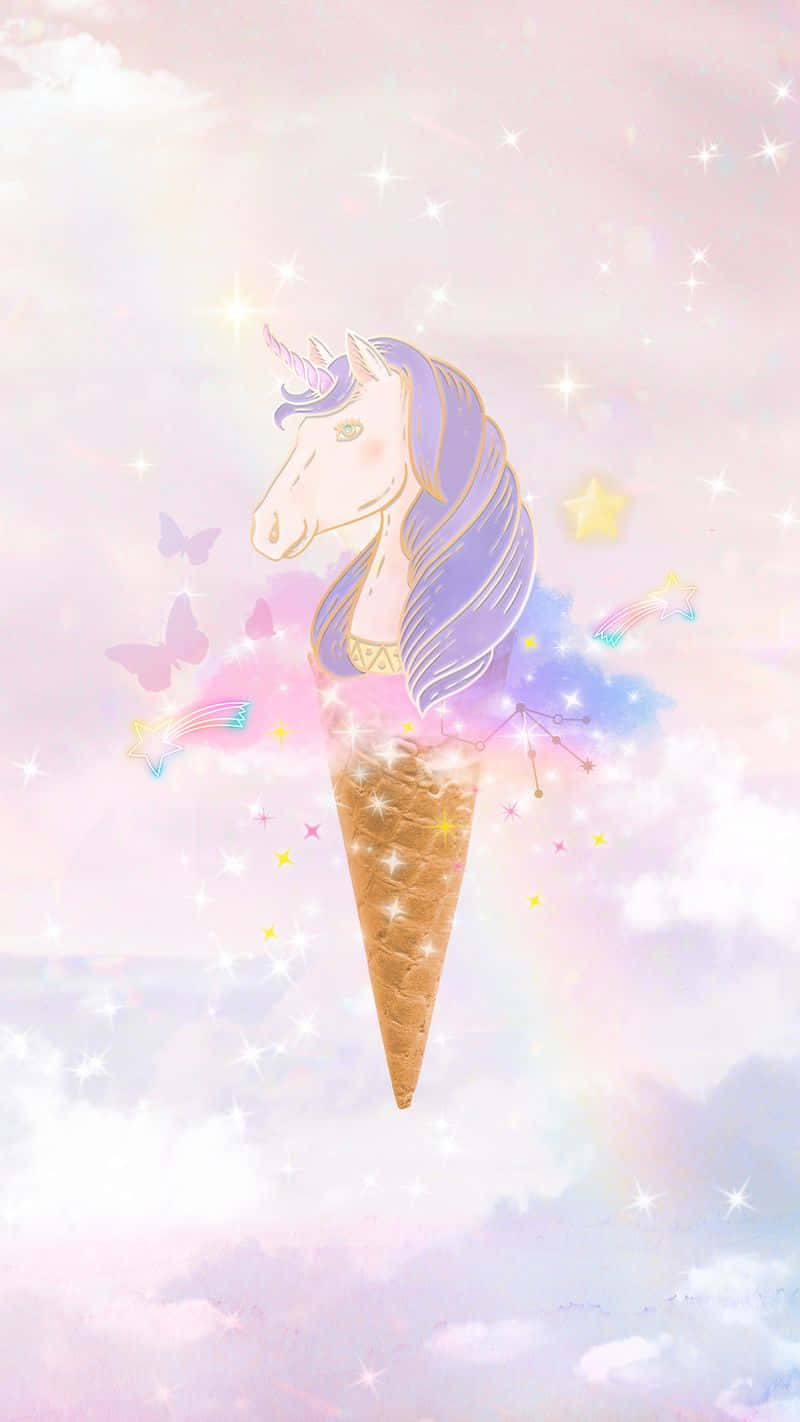 Unicorn cu păr mov și înghețată drăguță Fundal