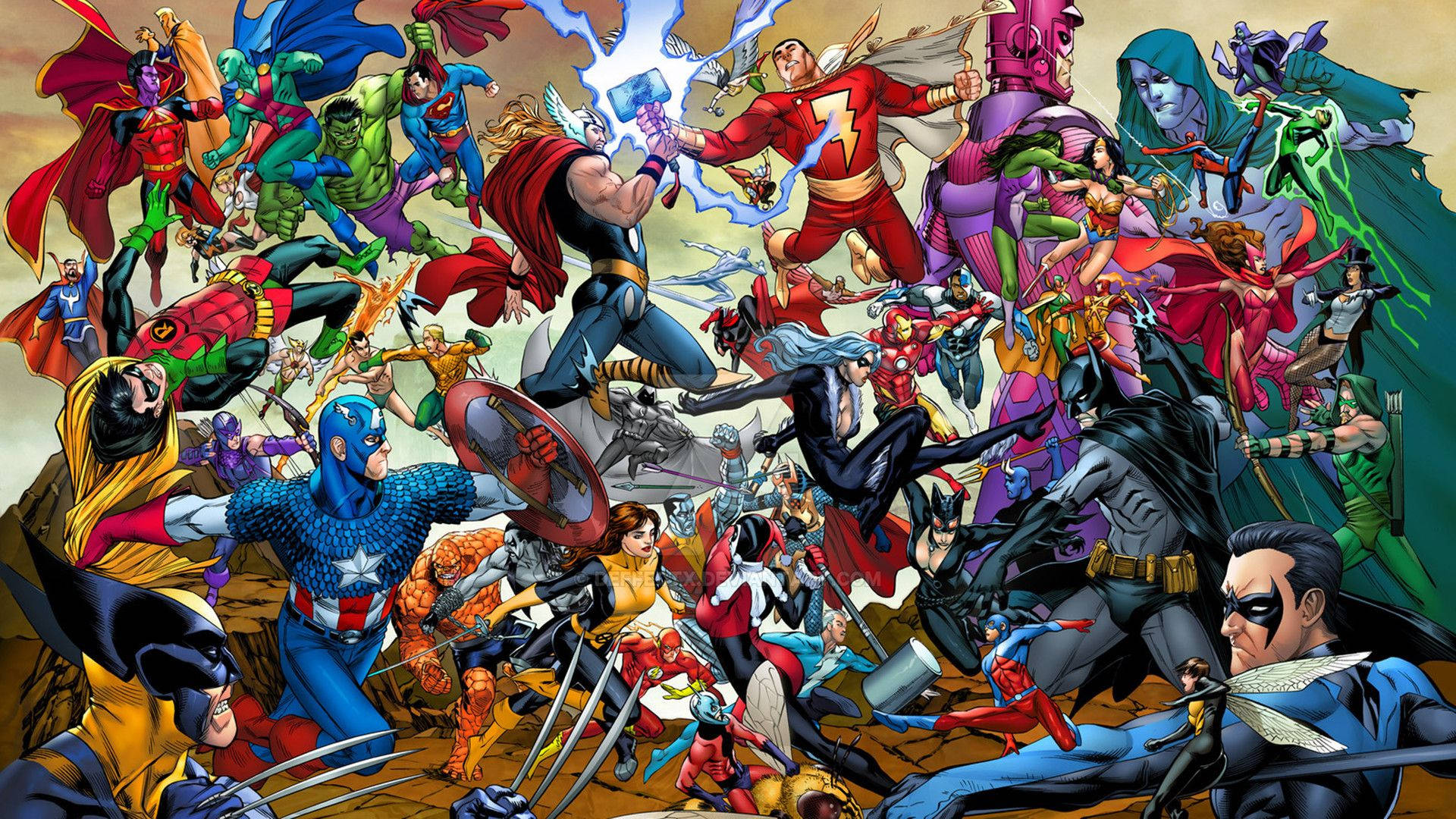 Supererou și răufăcător Marvel într-un fundal de benzi desenate. — Marvel Fundal