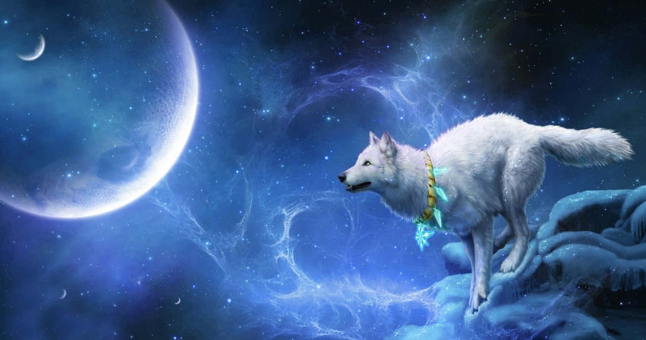 Urlând la lună într-un cer înstelat Fundal