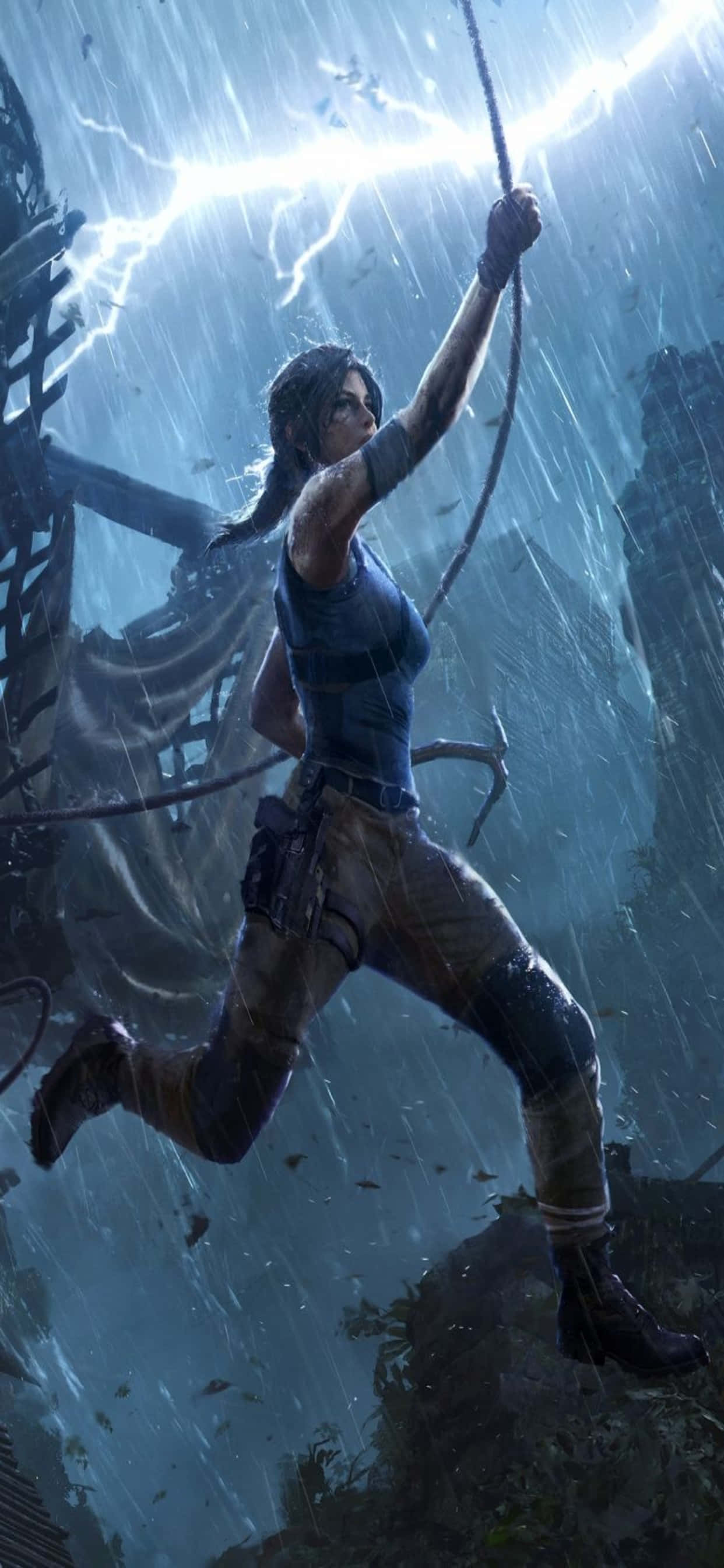 Urmărește aventura Lara Croft cu iPhone Xs Max Fundal