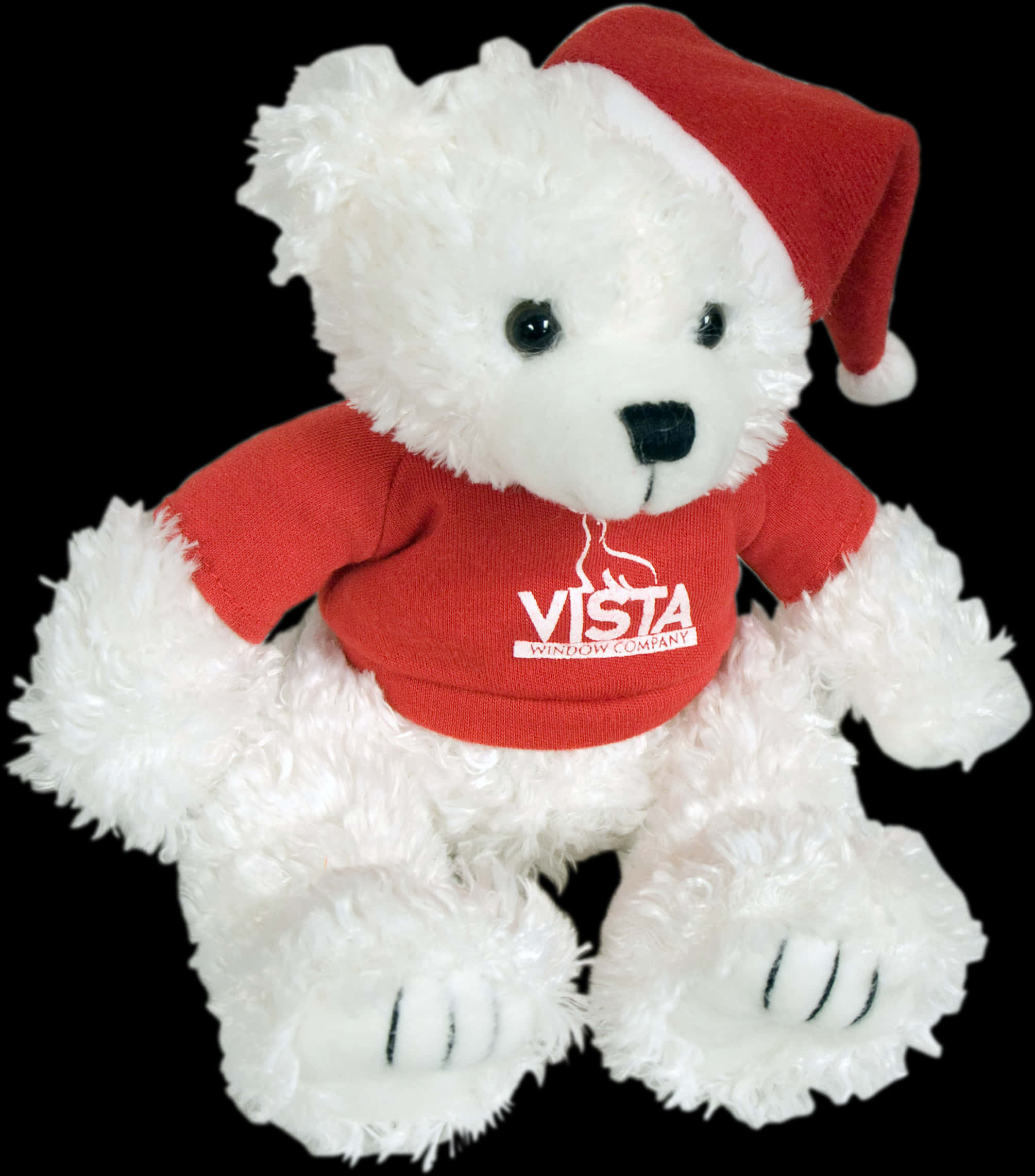 Ursul de plush alb cu cămașă roșie și pălărie de Moș Crăciun Fundal