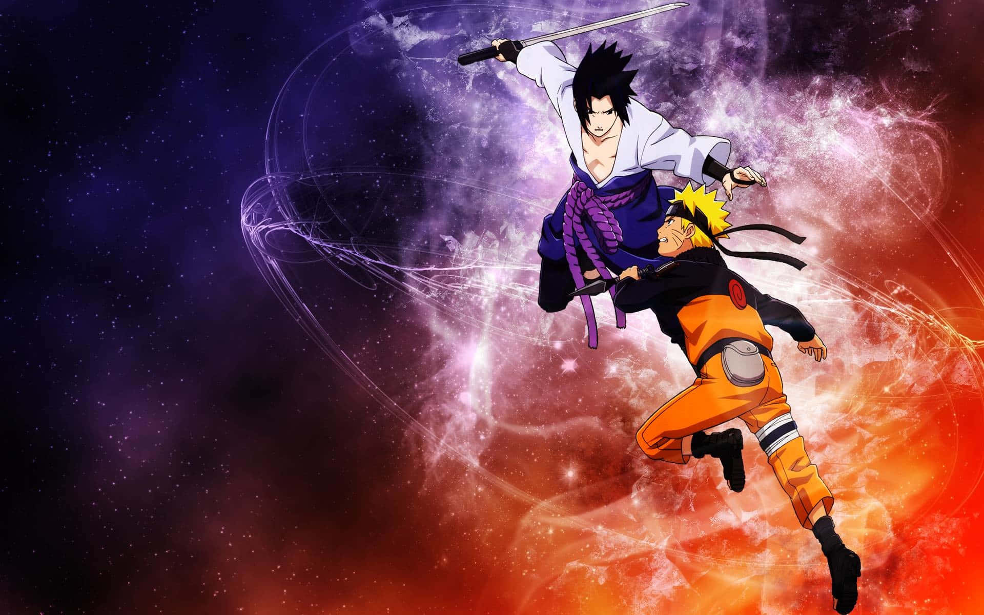 Uzumaki Naruto și Uchiha Sasuke - Luptă Intensă Sub Lumina Lunii Fundal