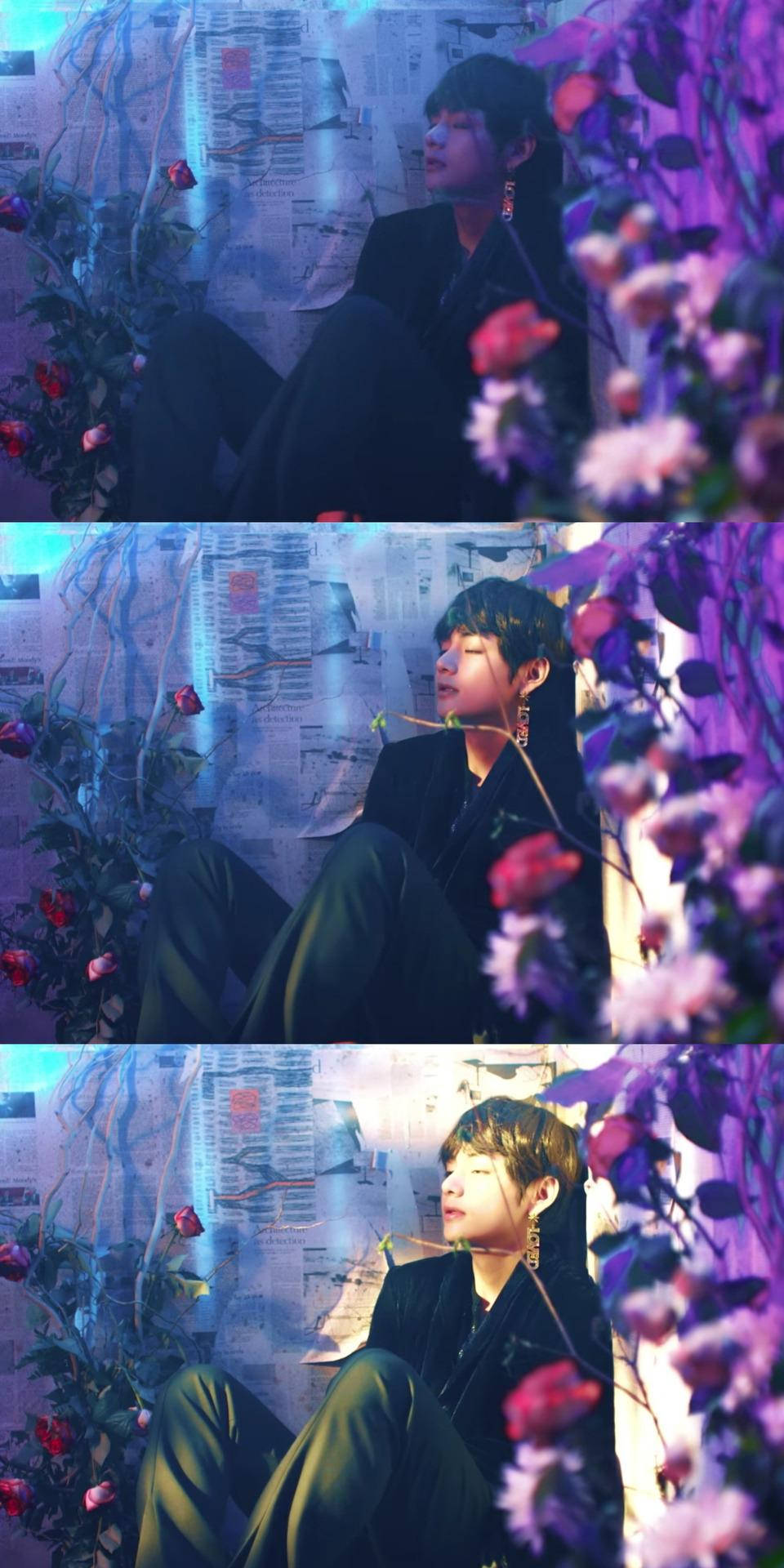 V din BTS pe fundal floral estetic Fundal
