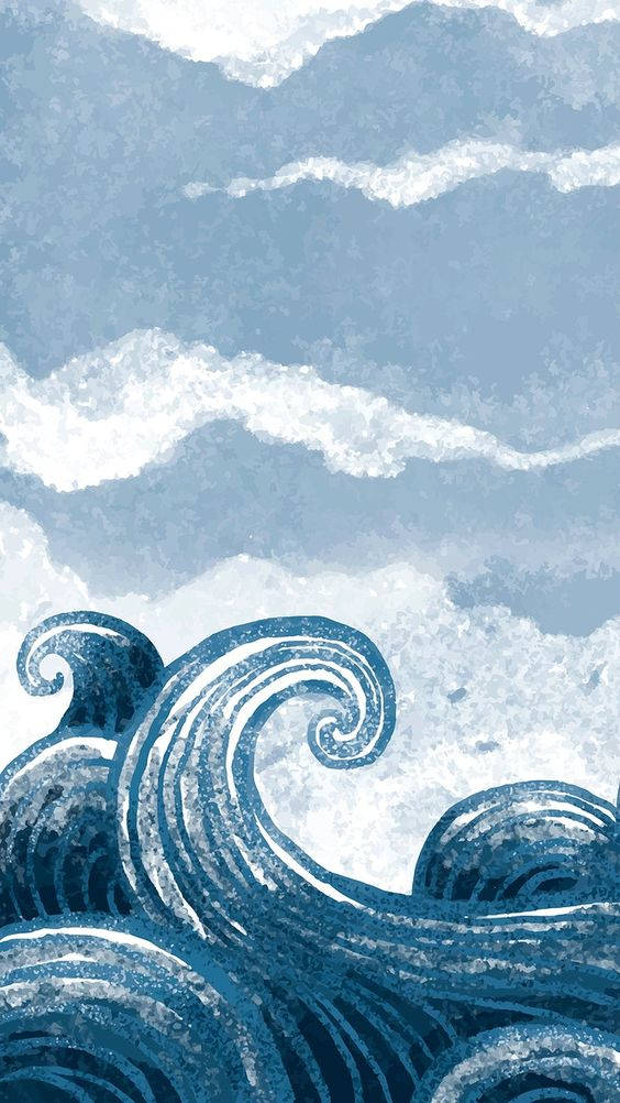Valuri oceanice și apă estetică în stil cartoon Fundal
