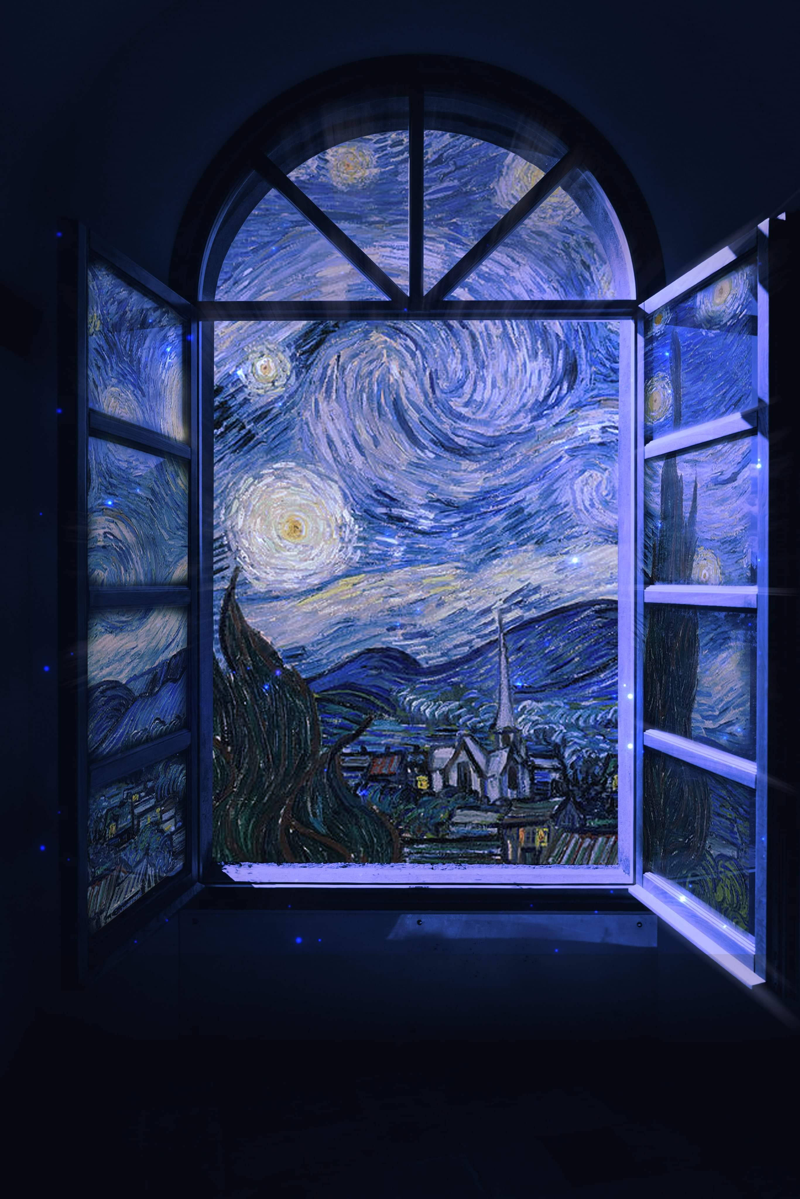 Van Gogh Nocturnă Stele Fereastră mixed media Fundal
