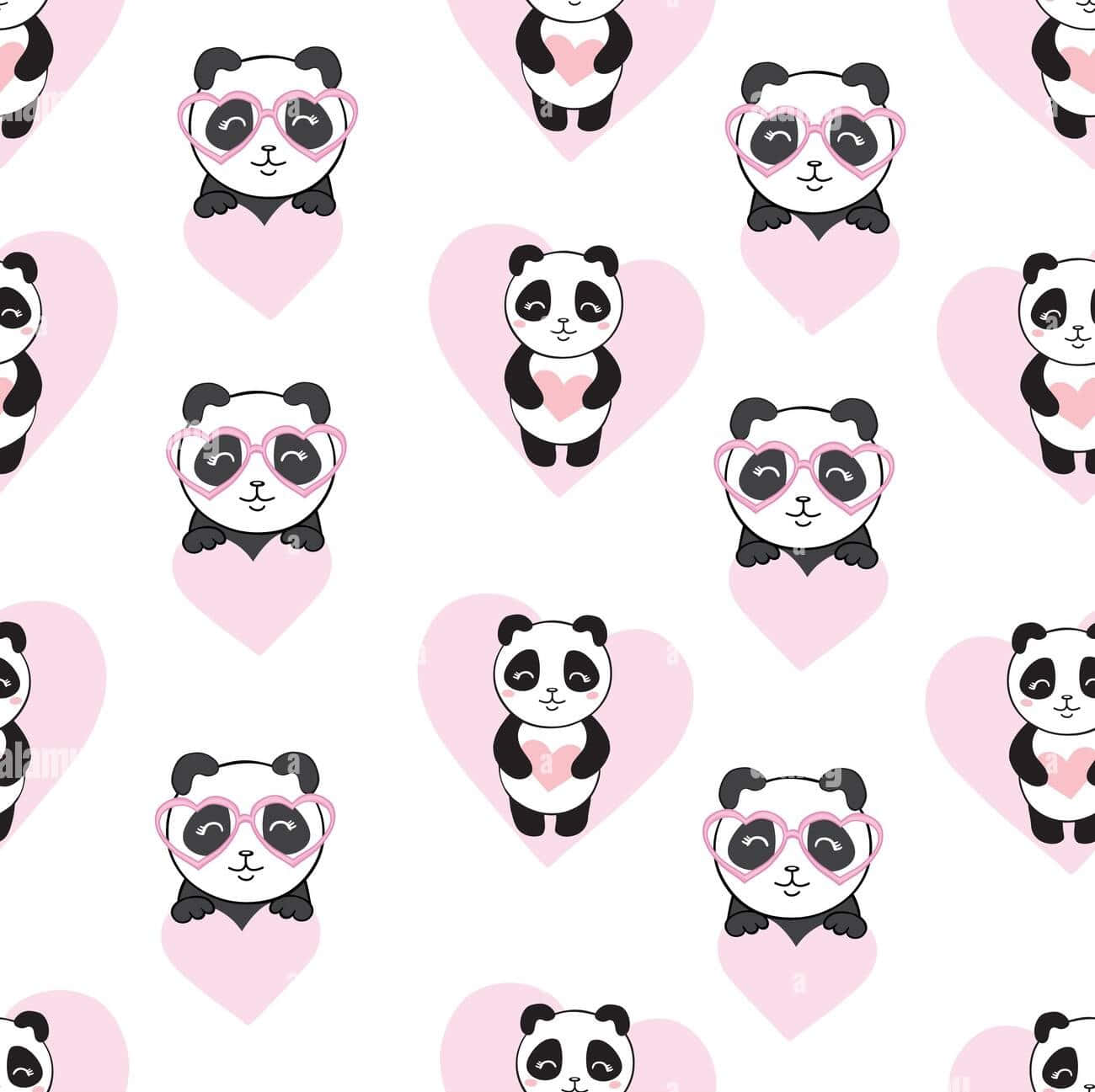 Vector cu inimi și panda drăguți și feminini Fundal