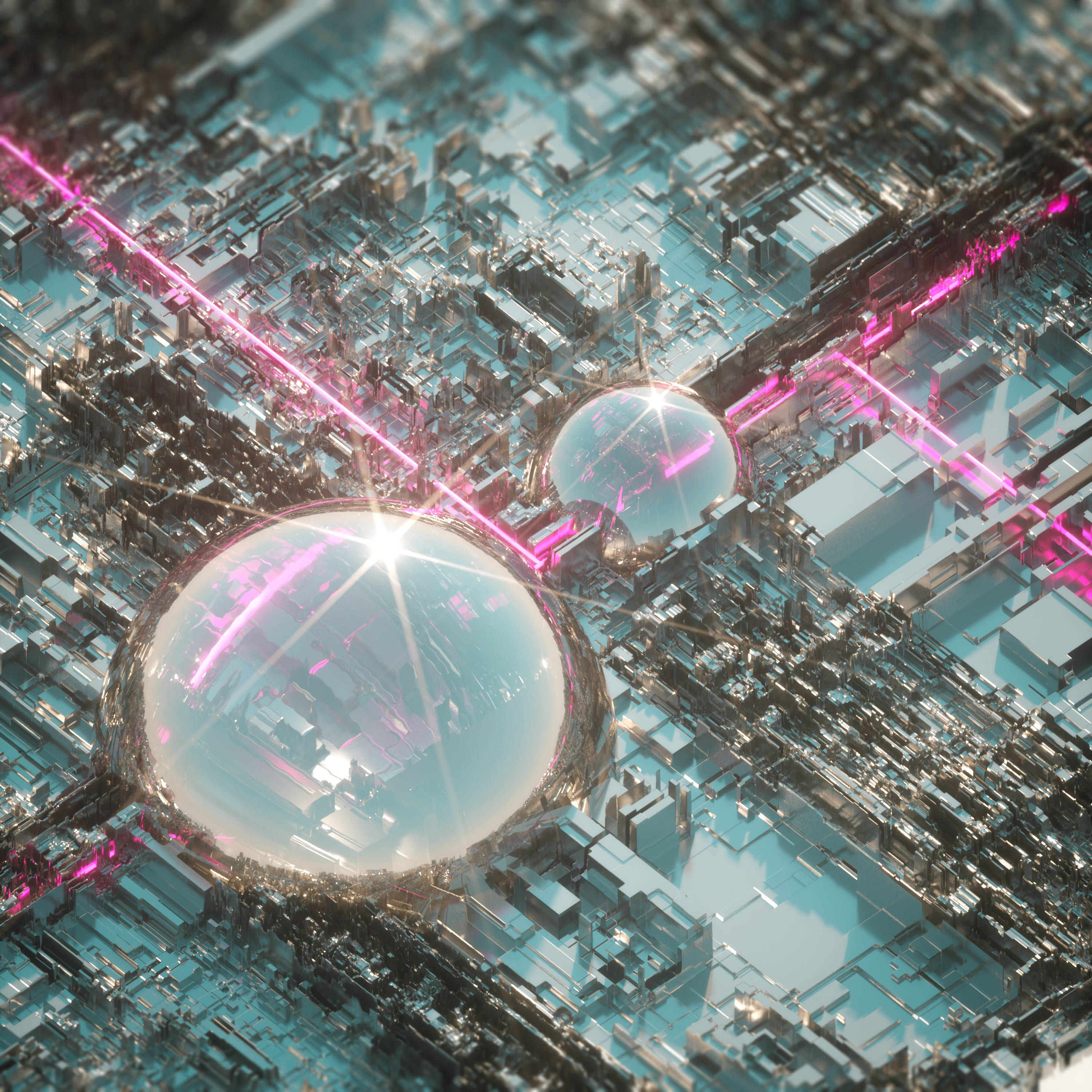 Vedere 3D a unui oraș futurist cu domuri uriașe Fundal
