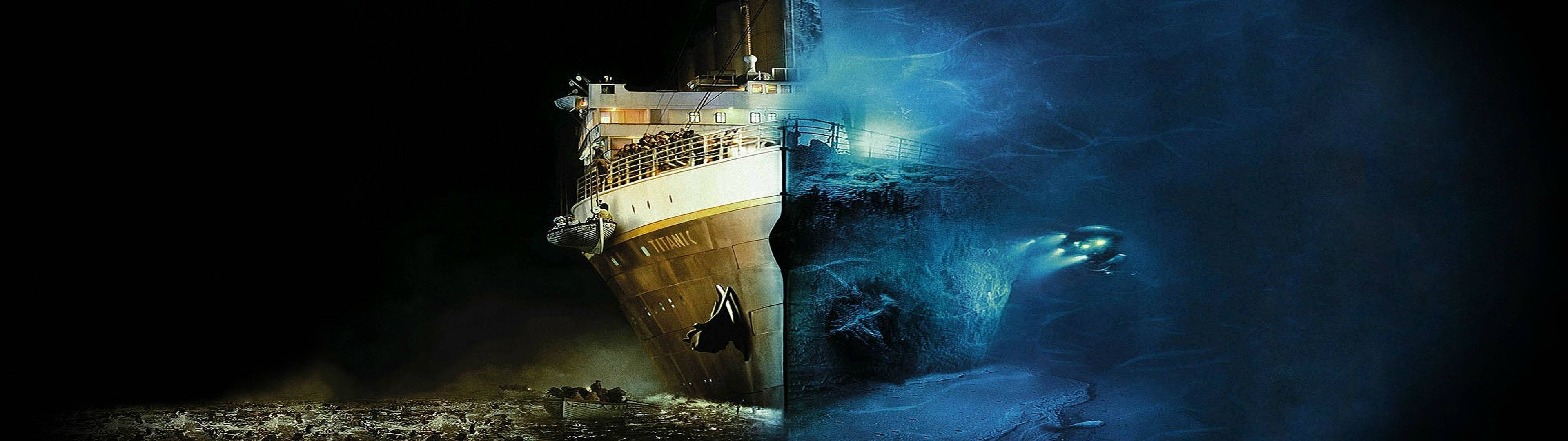 Titanic deasupra și sub mare wallpaper pe două monitoare