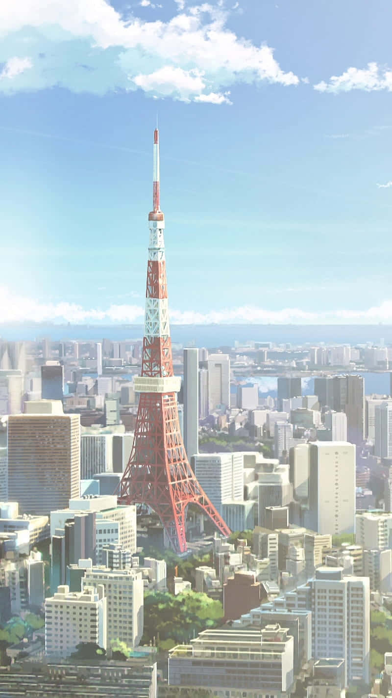 Vedere aeriană a Turnului Tokyo din anime Fundal