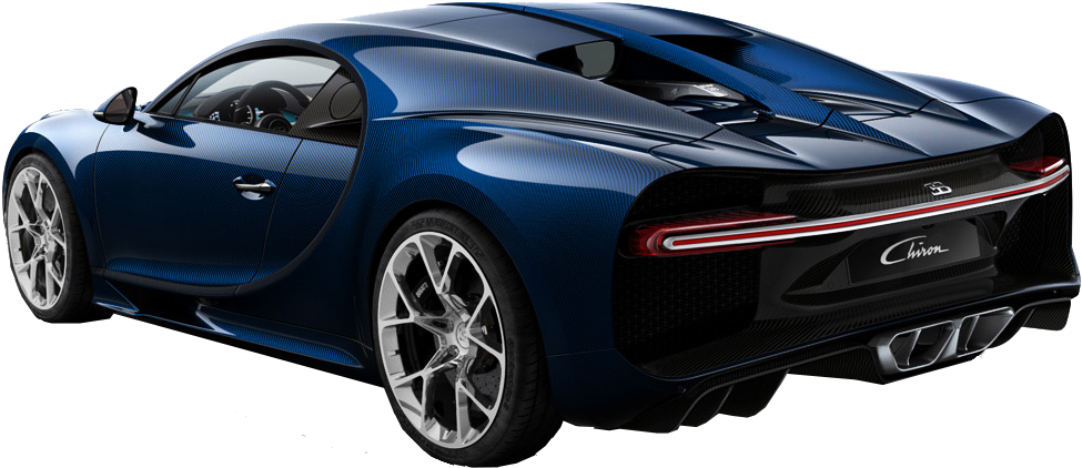 Vedere din spate la un Bugatti Chiron albastru Fundal