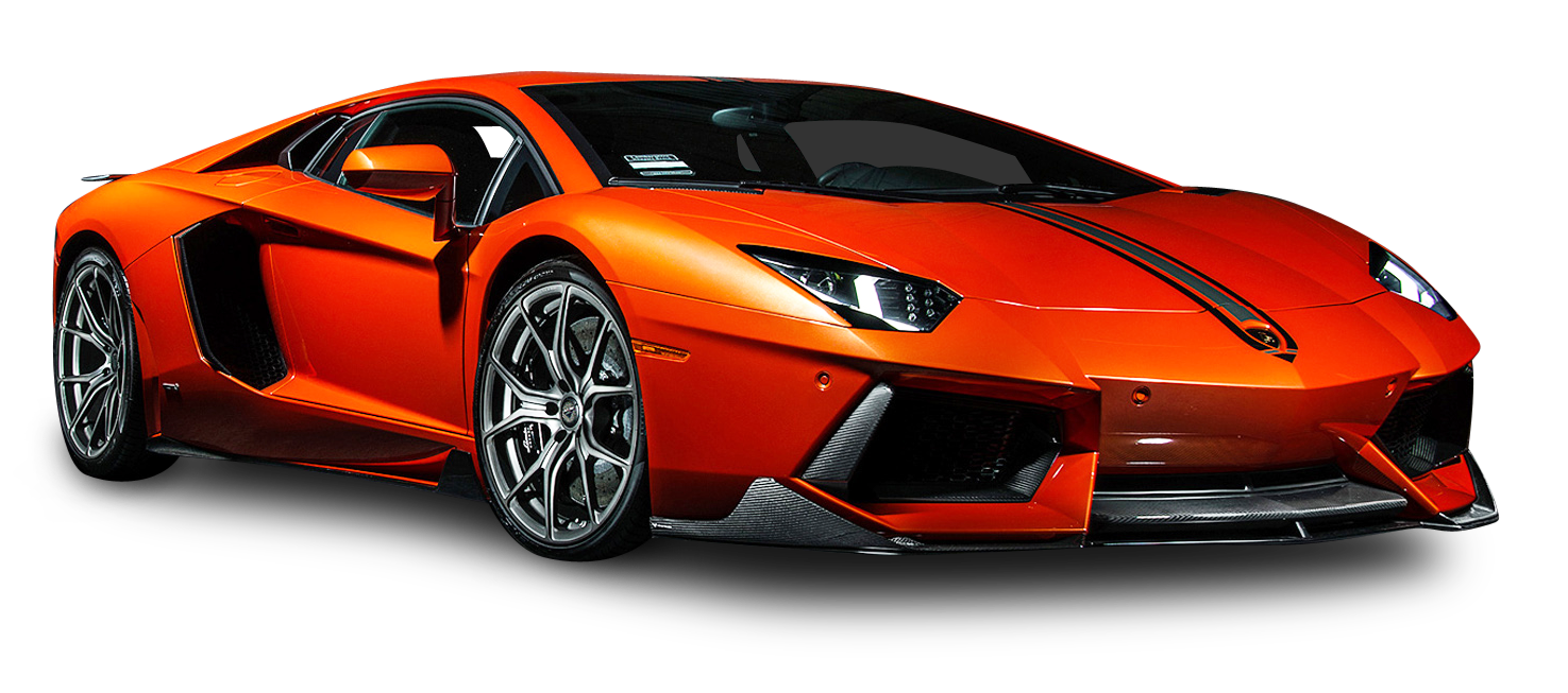 Vedere laterală a unui Lamborghini Aventador portocaliu Fundal