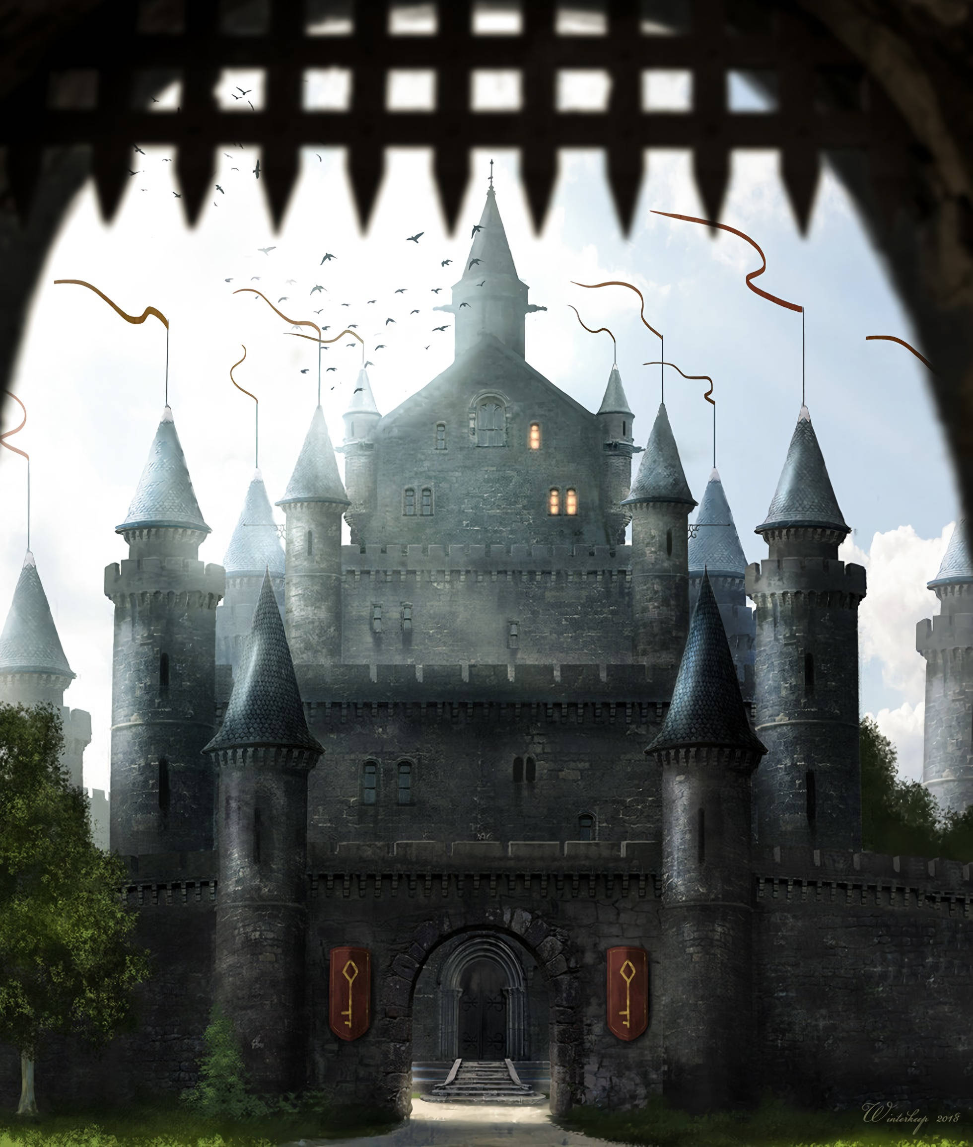 Vedetă majestuoasă a unei fortărețe castel medievale Fundal