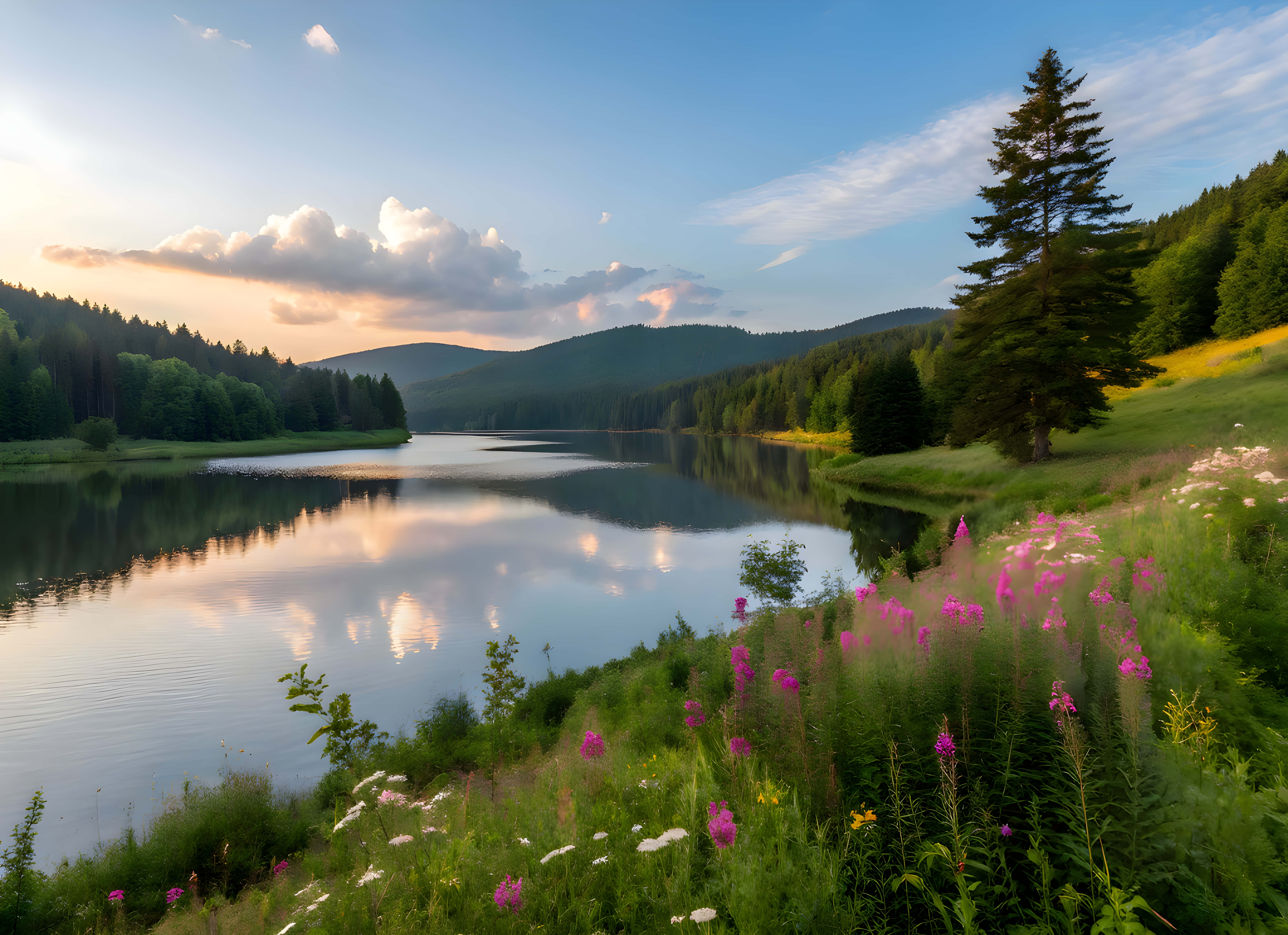 Vedere naturală a unui munte într-un râu Fundal