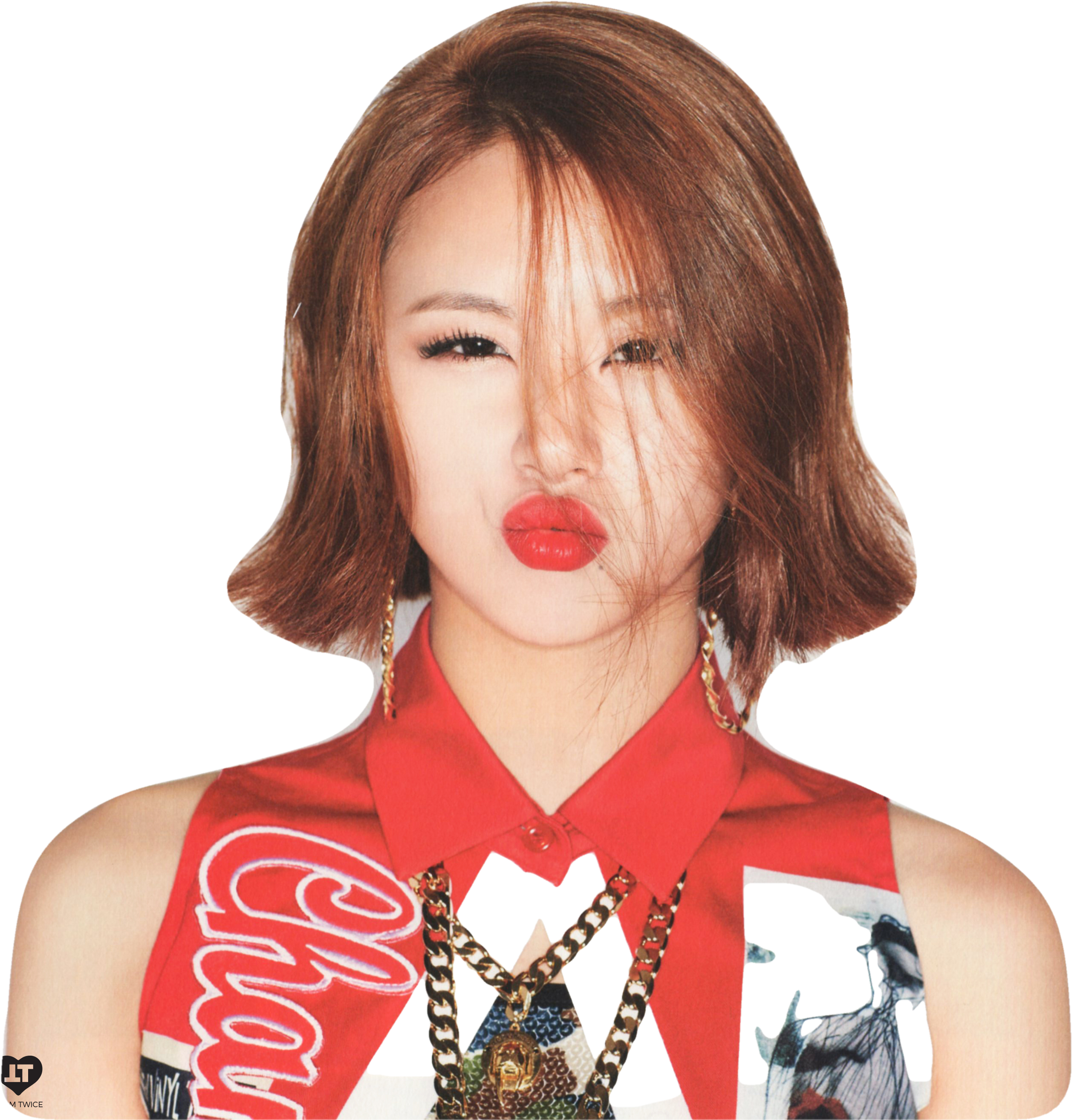 Vedetă Kpop cu buze roșii și privire îmbufnată Fundal
