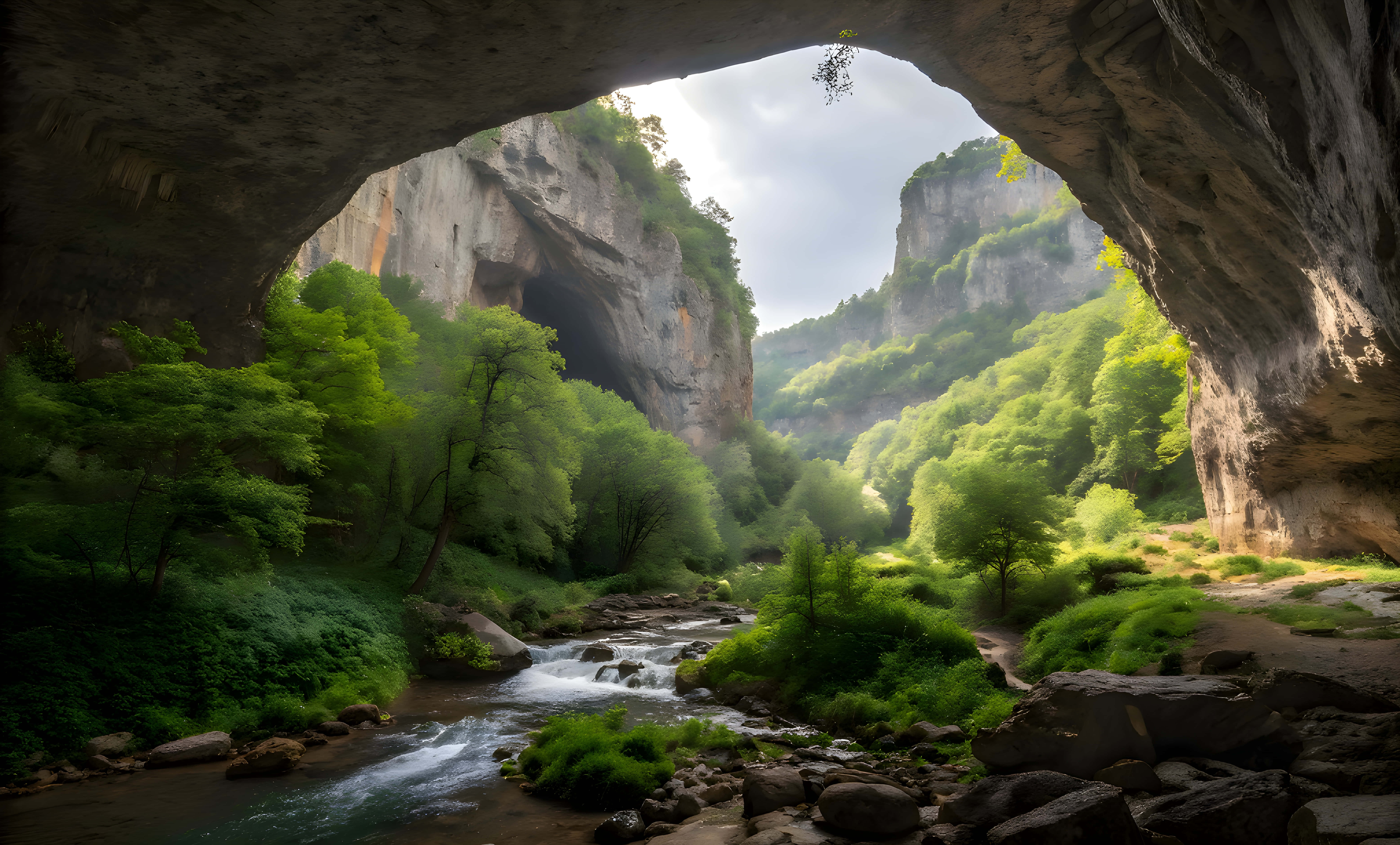 Vedete magnifică a peșterii Devetaki Fundal