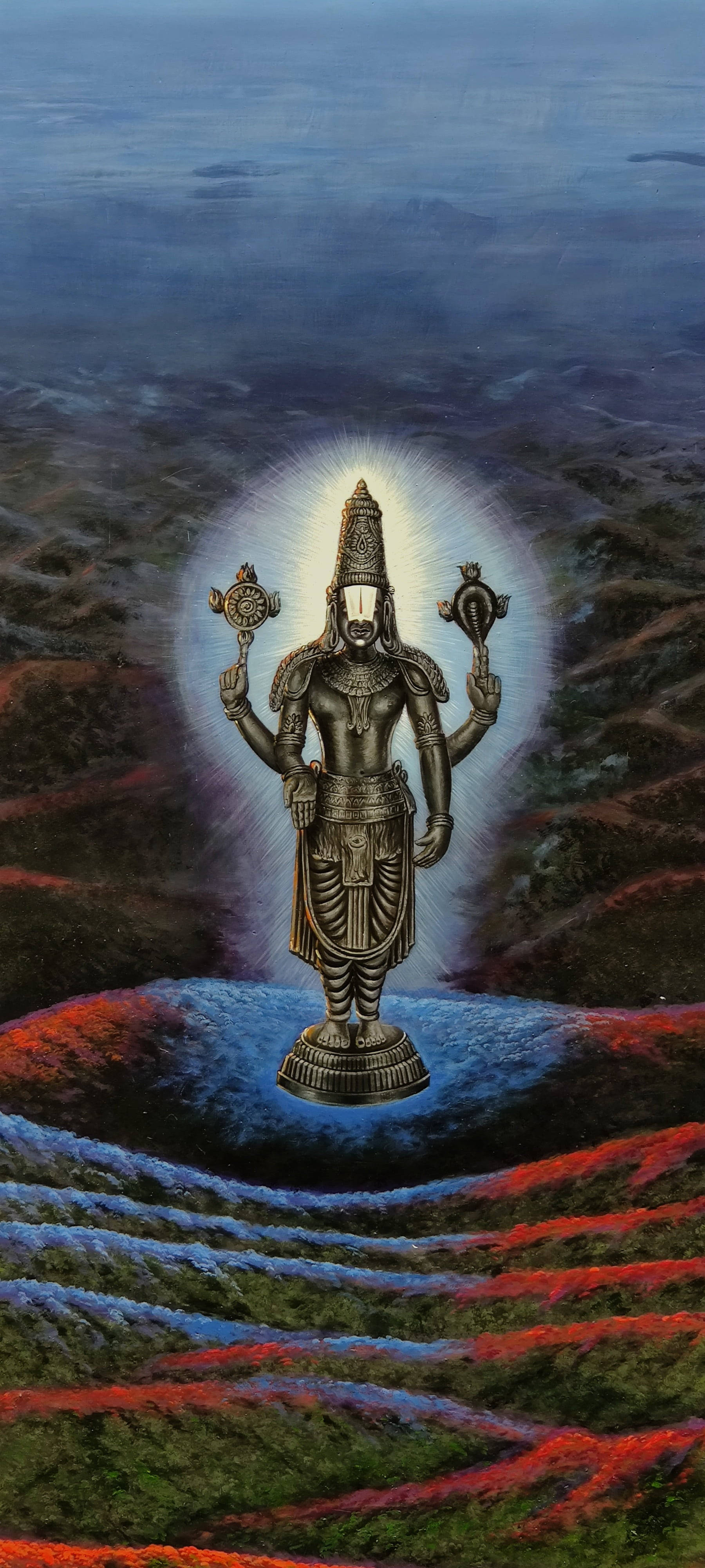 Venkateswara Swamy Figurină Din Metal Negru Fundal
