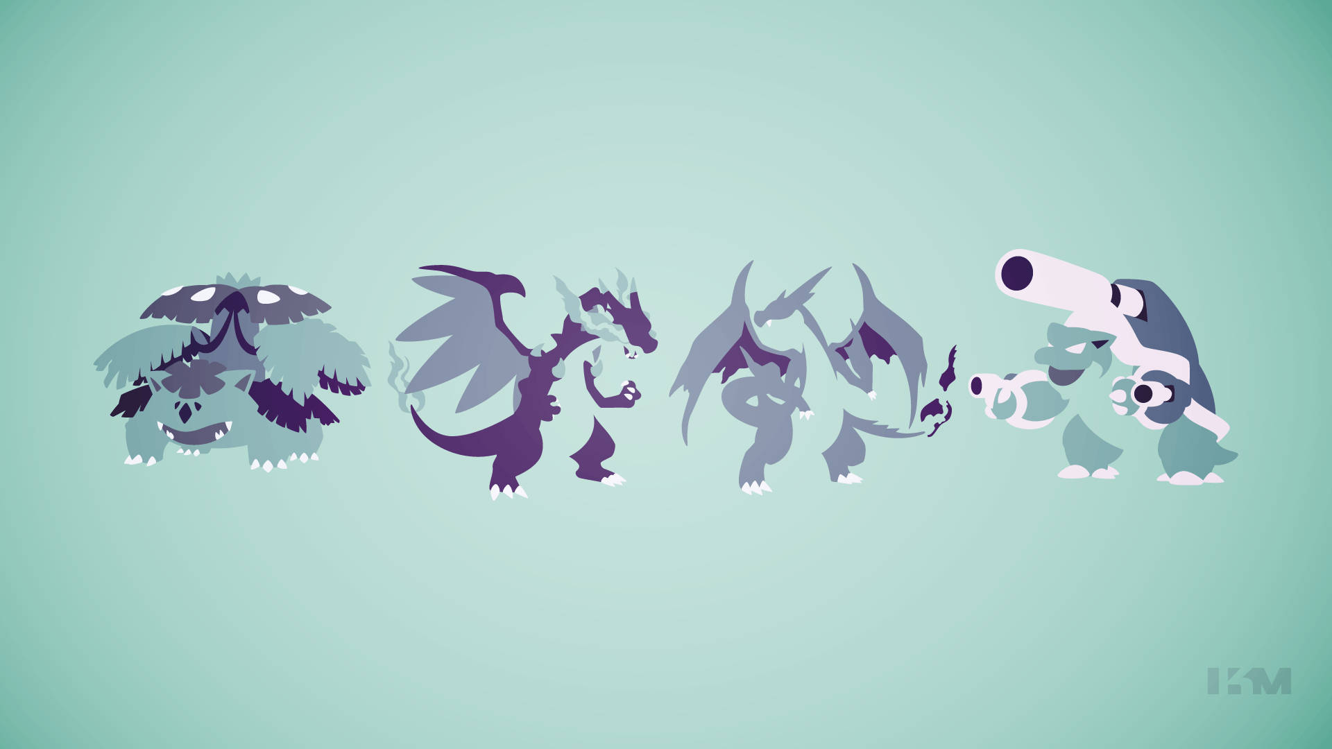 Venusaur, Charizard și Blastoise în formele lor mega-evoluate Fundal