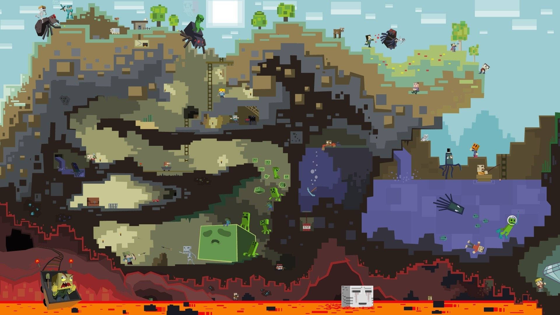 Viața subterană și subacvatică în Minecraft Fundal