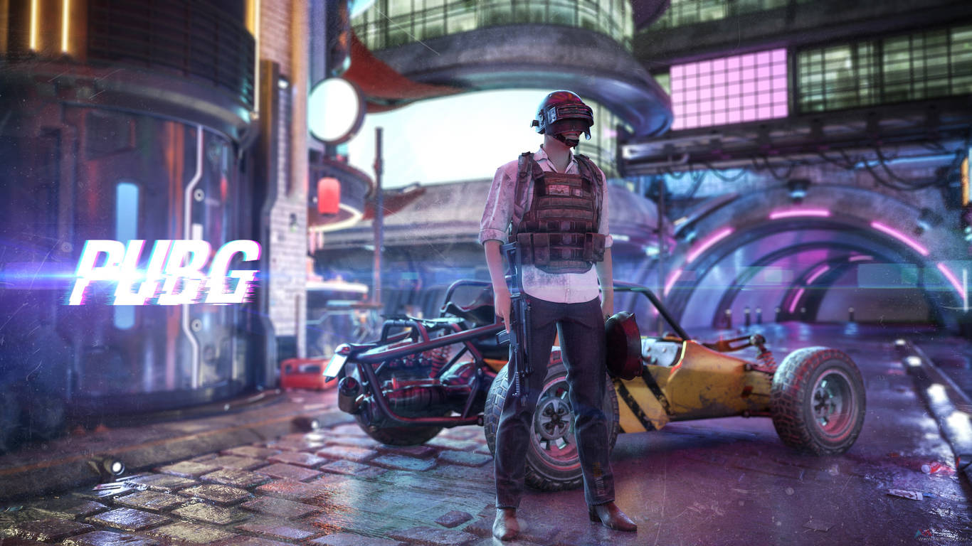 Victor în Orașul Neon PUBG 1366x768 Fundal