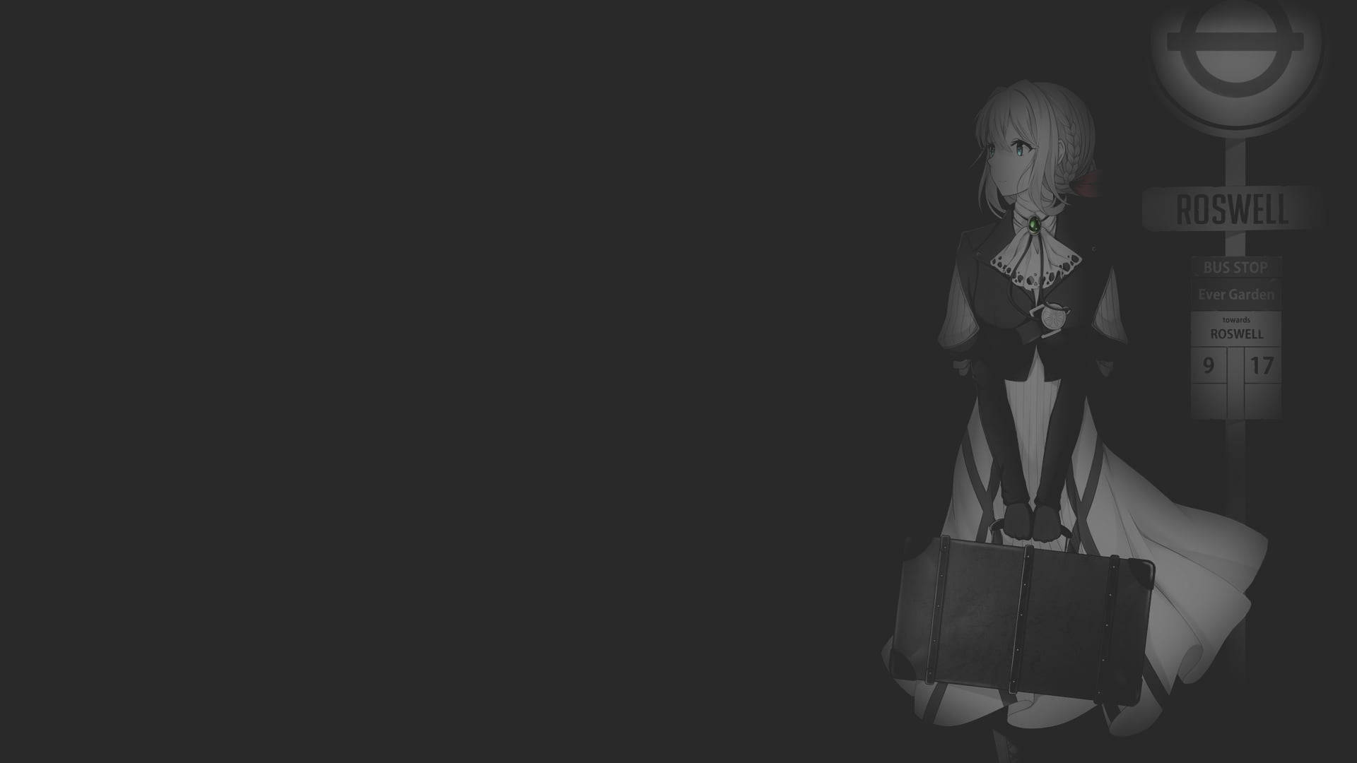 Violet Evergarden în stil anime negru Fundal