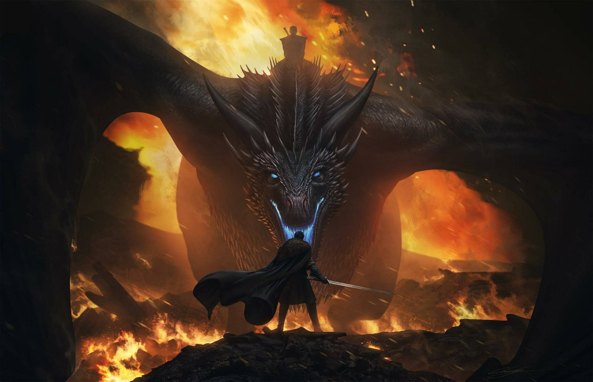 Viserion luptându-se cu Jon Snow Game of Thrones Fundal